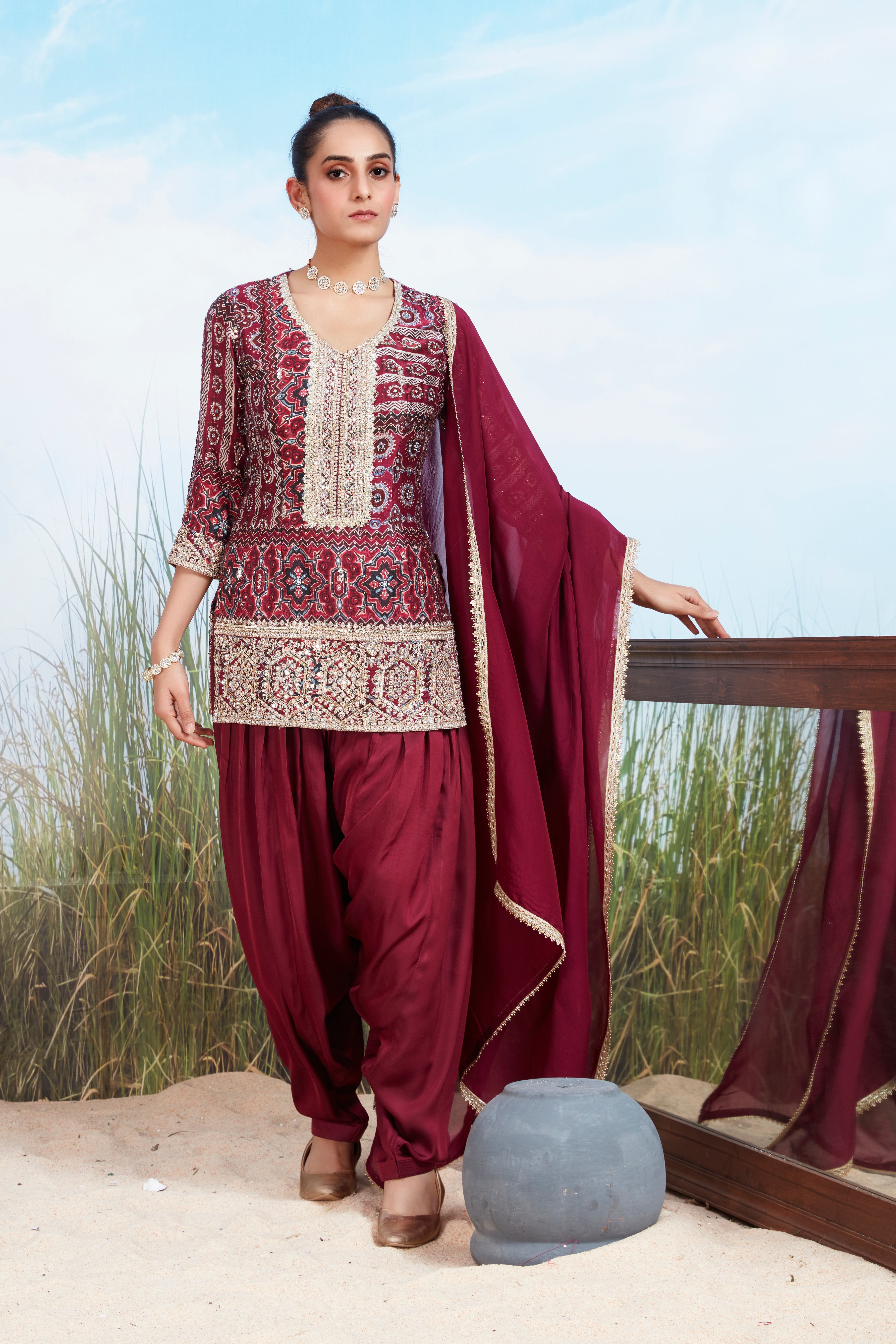 Garnet Embellished Georgette Silk Salwar Set