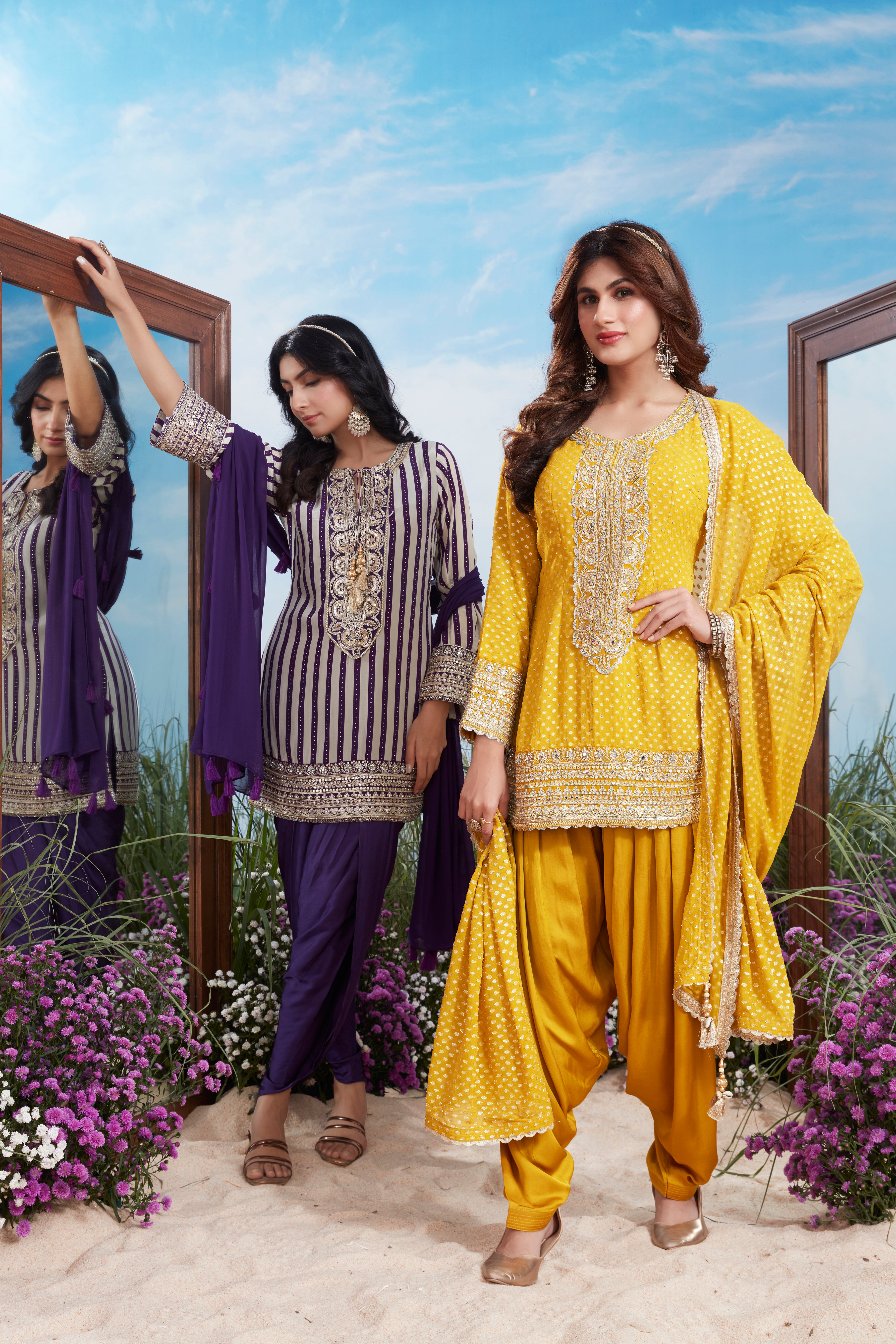 Royal Purple Striped Premium Silk Pant Set