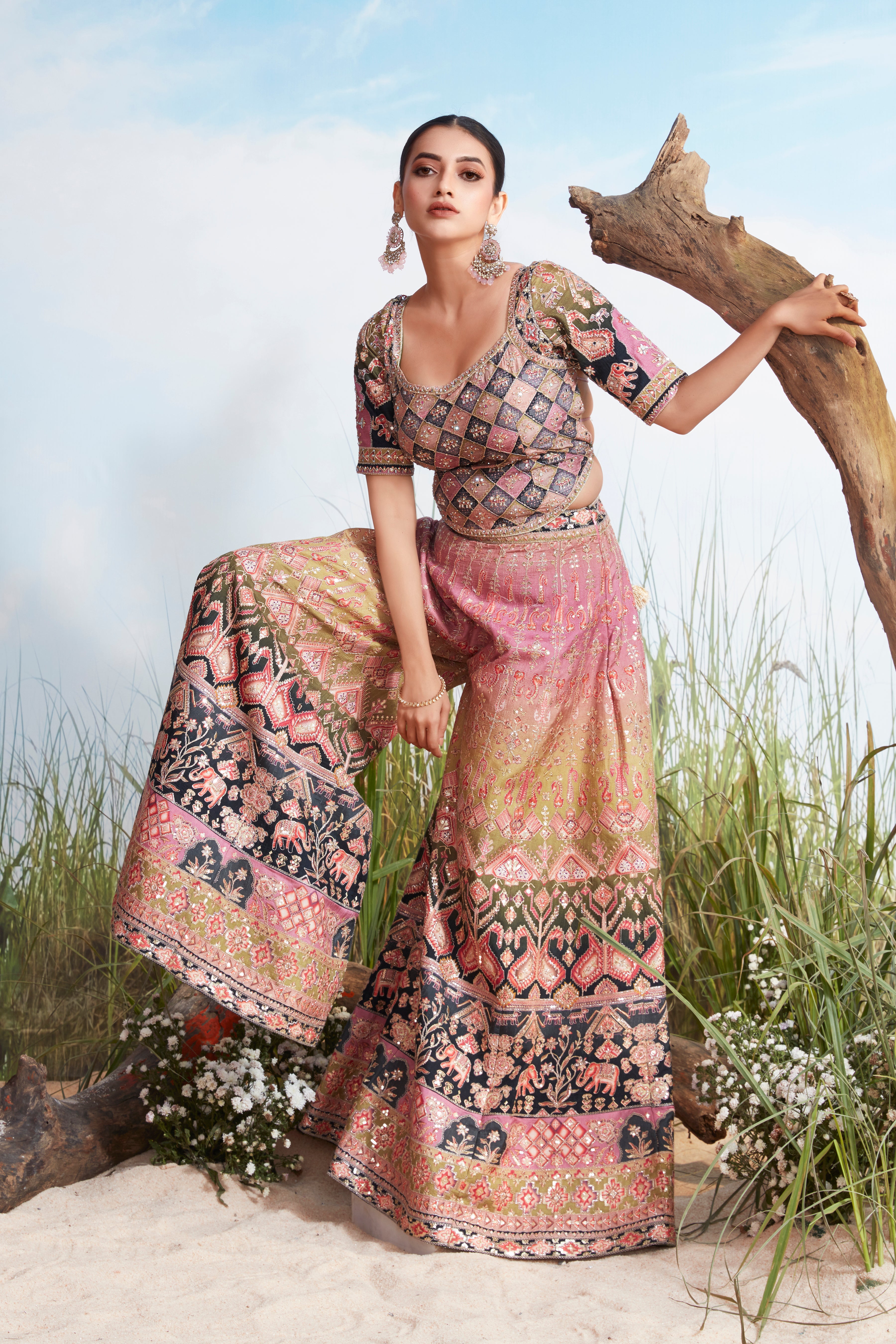 Multi-Color Ombre Premium Silk Palazzo Set