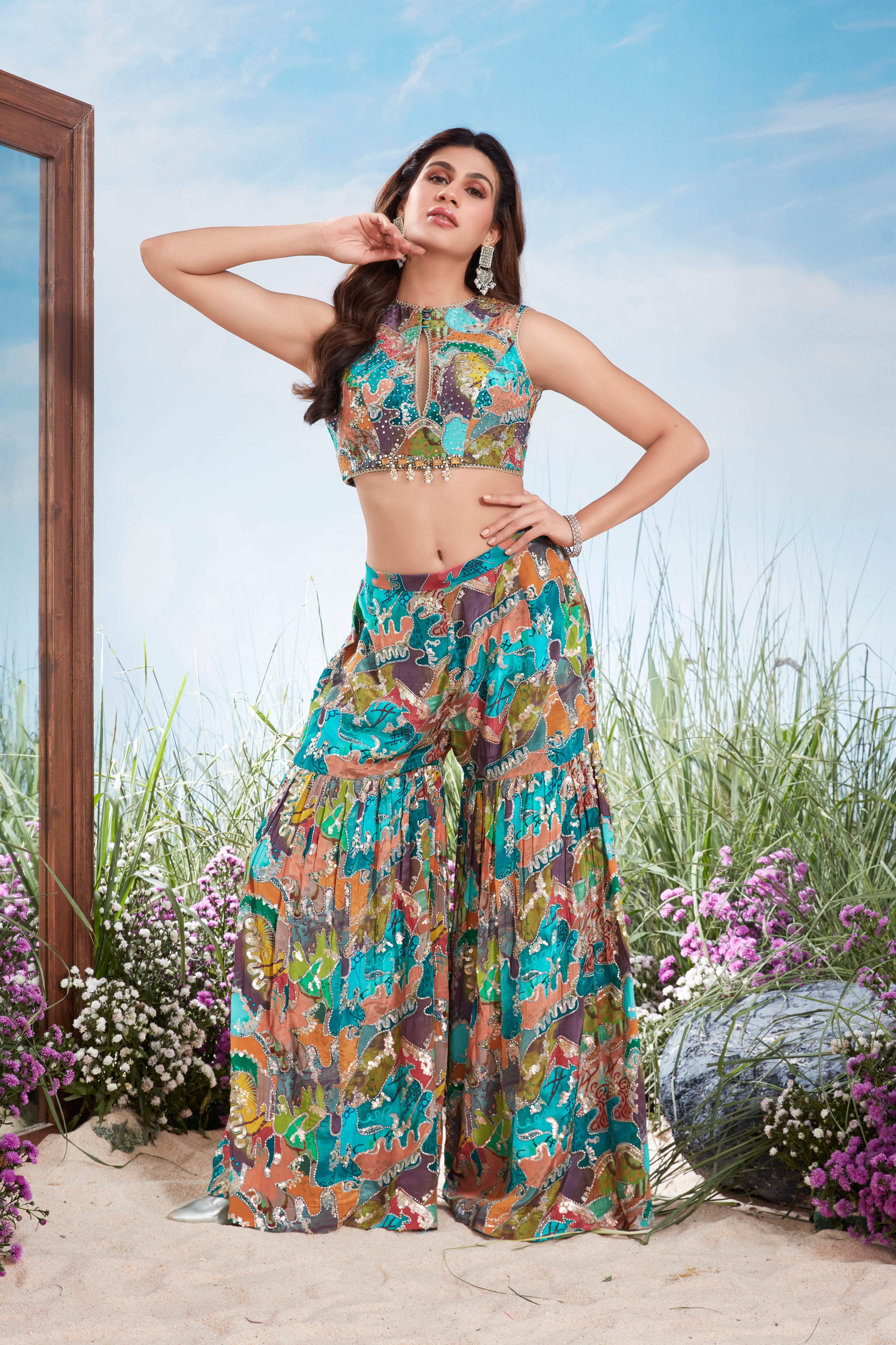 Multi-Color Embellished Premium Silk Sharara Set