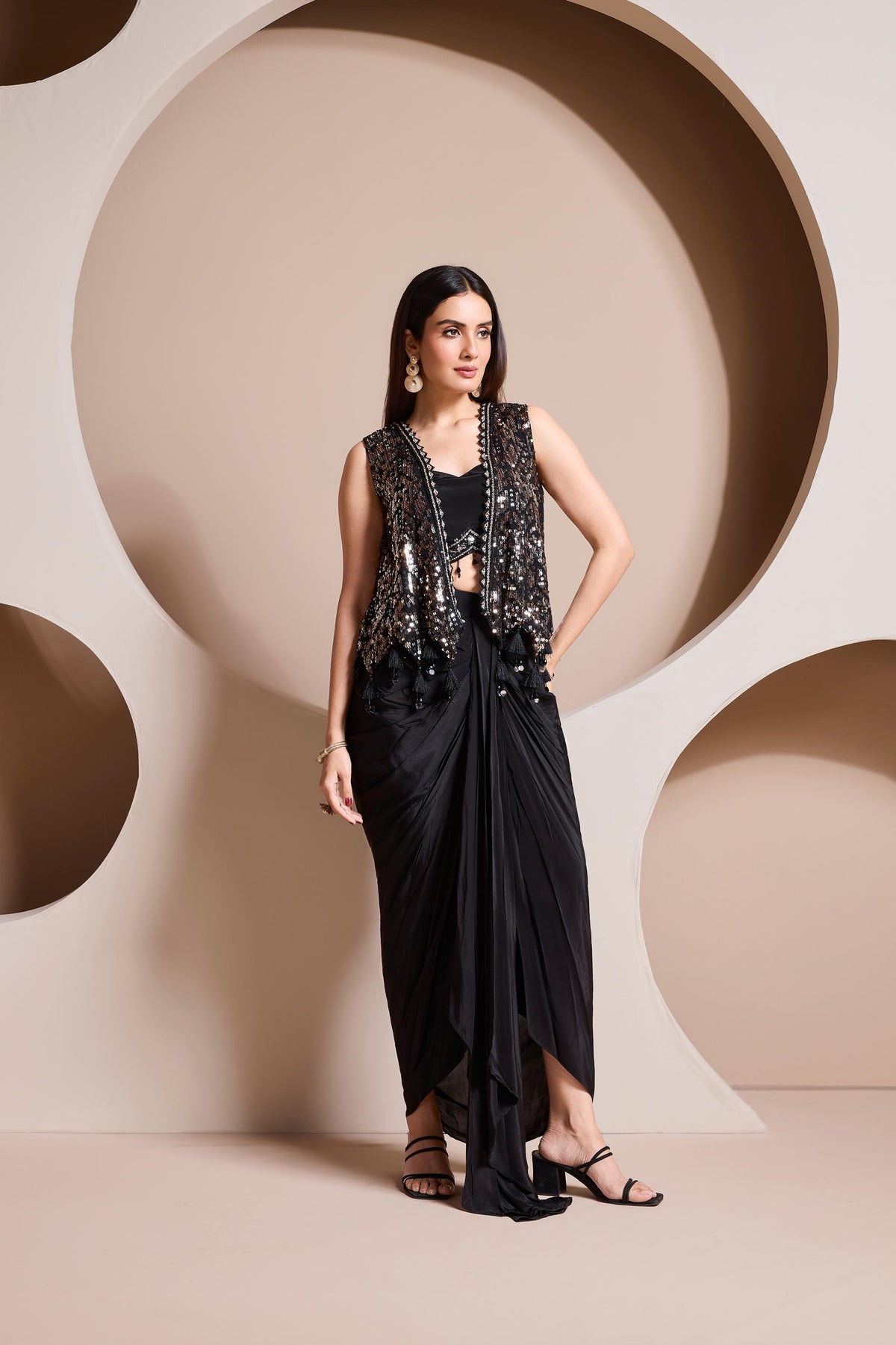 Onyx Embellished Satin Silk Skirt Set