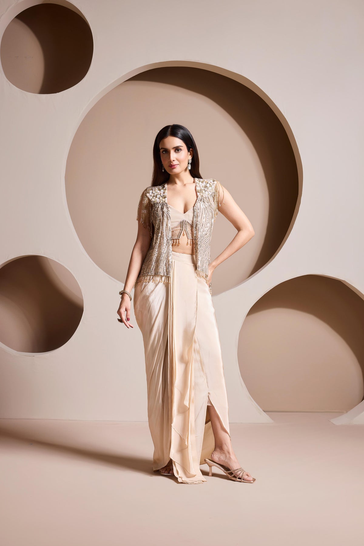 Ivory Muse Embellished Premium Silk Skirt Set