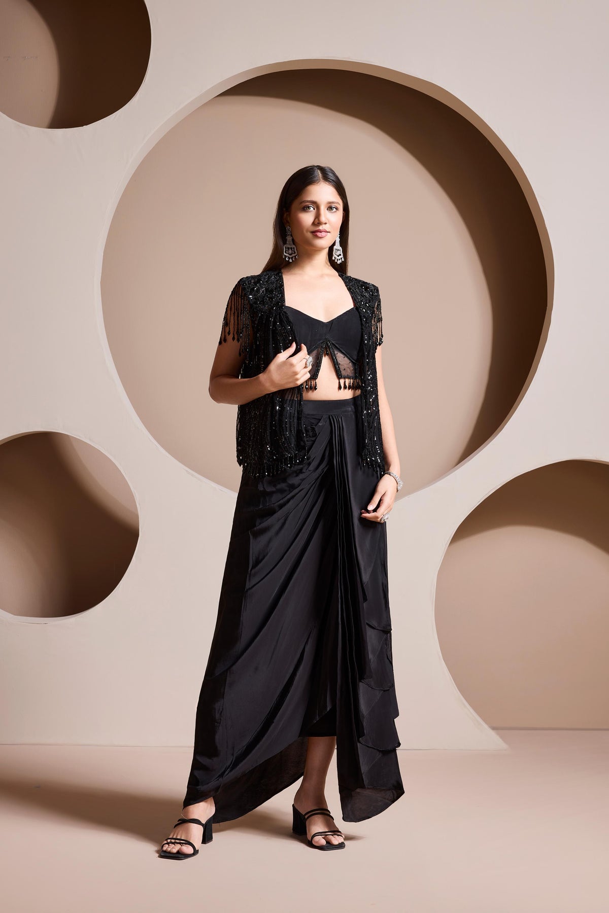 Noir Embellished Premium Silk Skirt Set