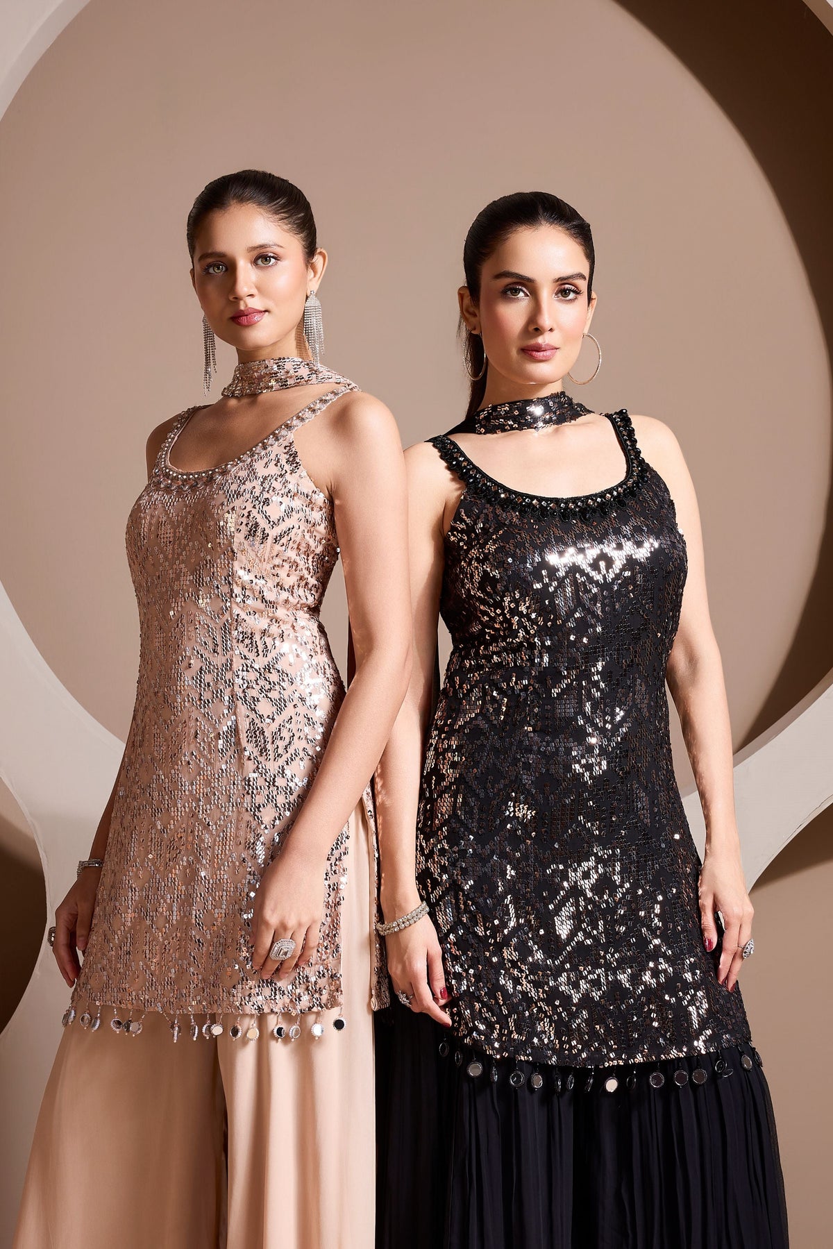 Champagne Embellished Georgette Silk Palazzo Set