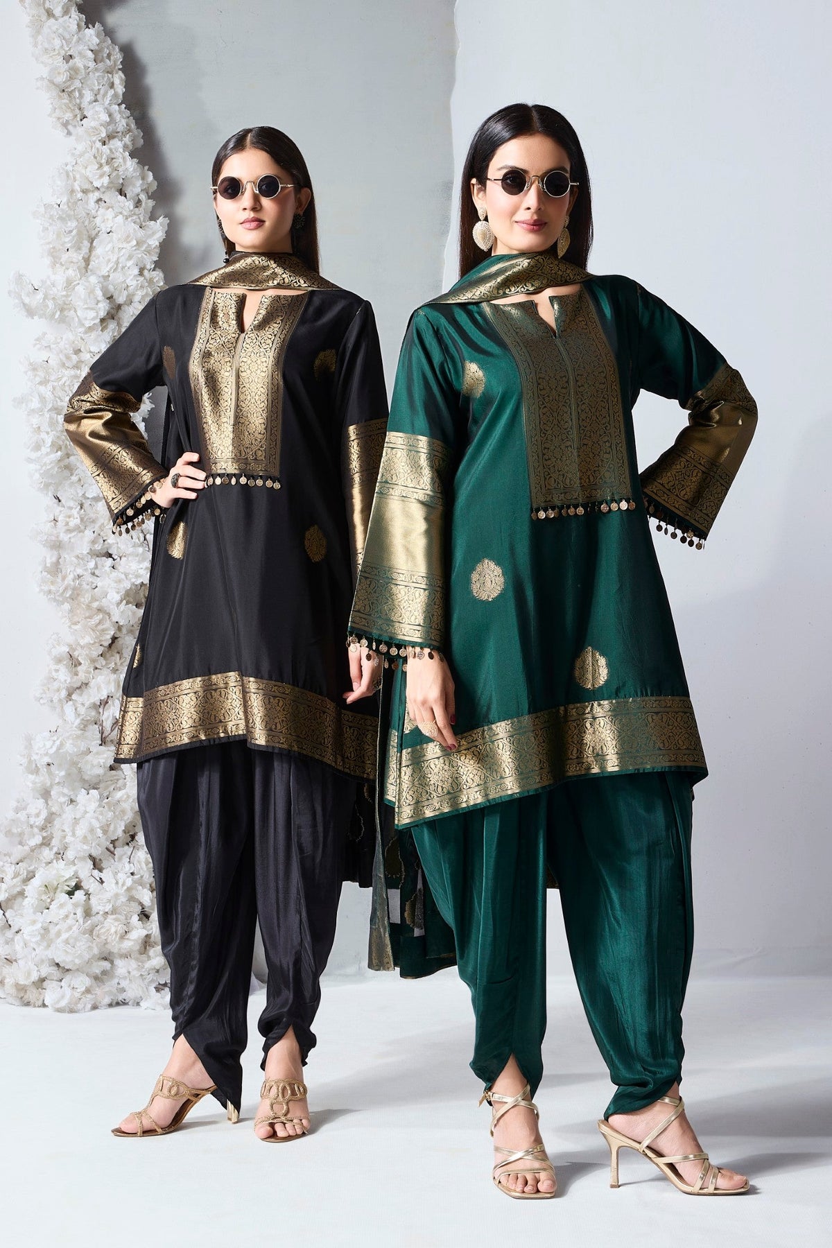 Rich Black Embellished Viscose Silk Dhoti Set