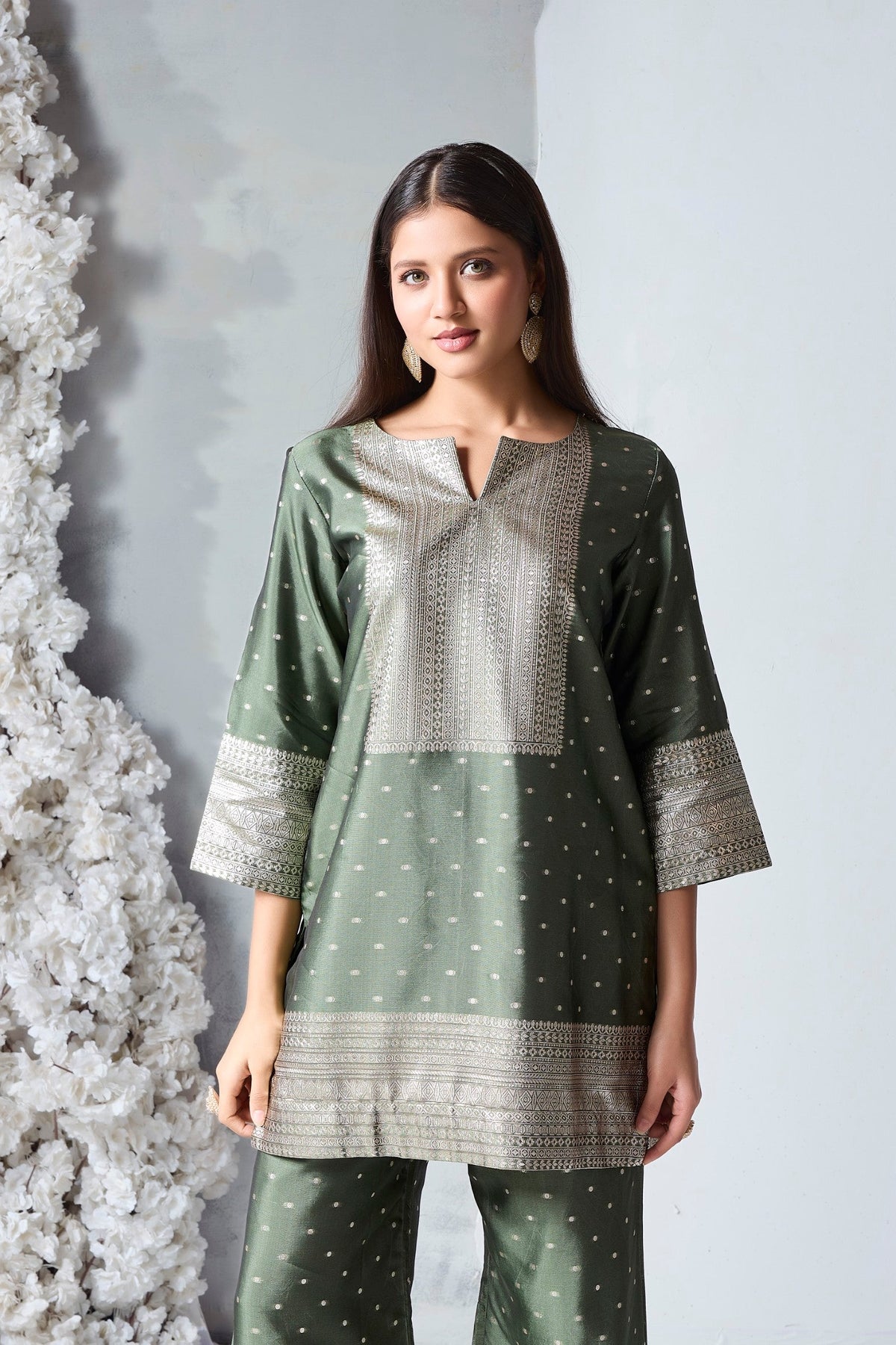 Sage Green Embellished Viscose Silk Co-Ord Set