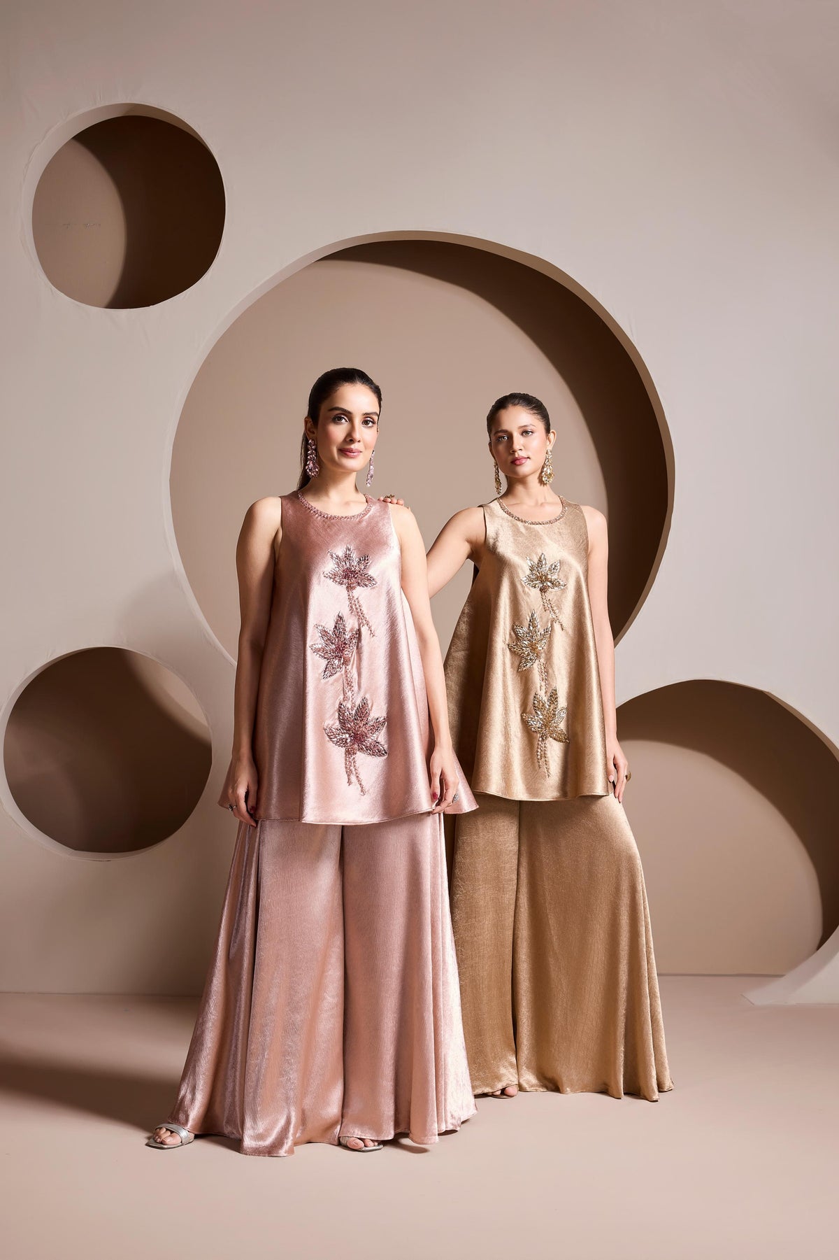 Blush Rose Embellished Satin Silk Palazzo Set