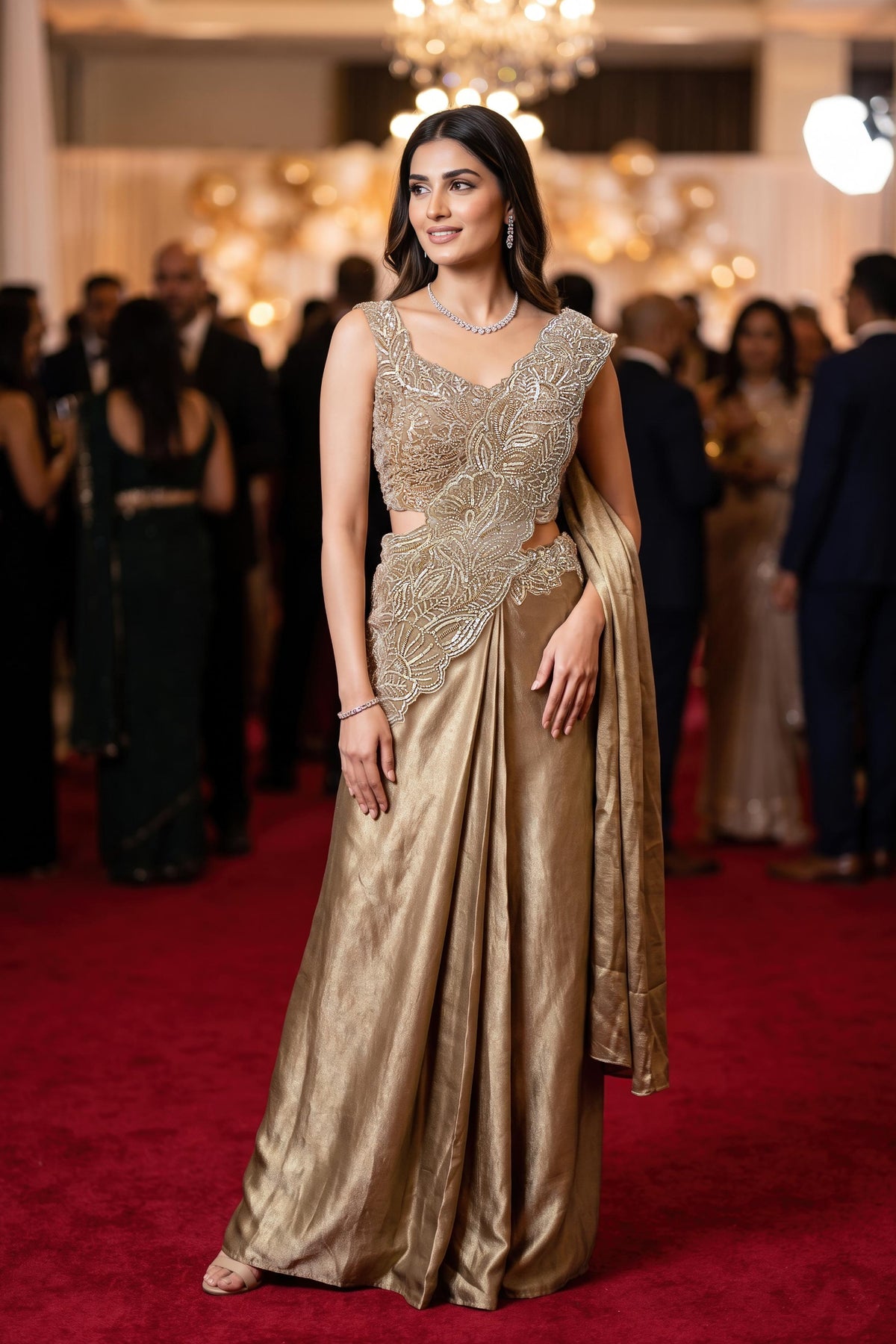 Champagne Gold Embellished Shimmer Silk Saree