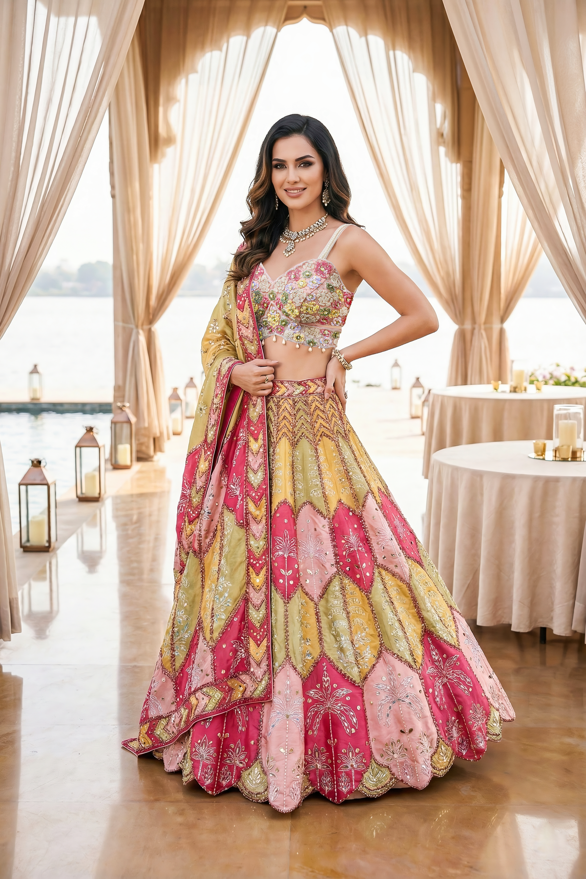 Multi Pink Embellished Premium Silk Lehenga Set