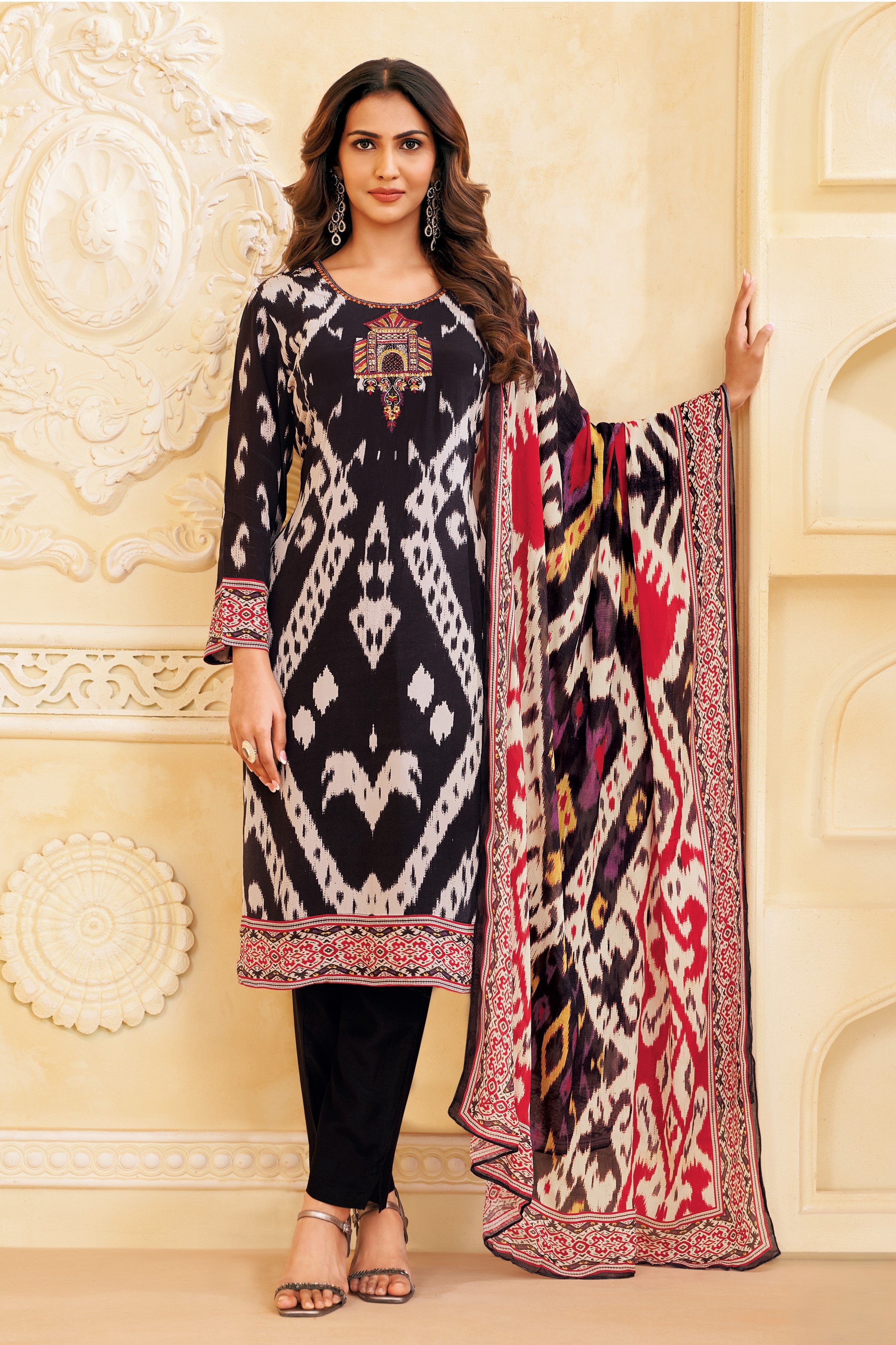 Black Printed Cotton Pant Set