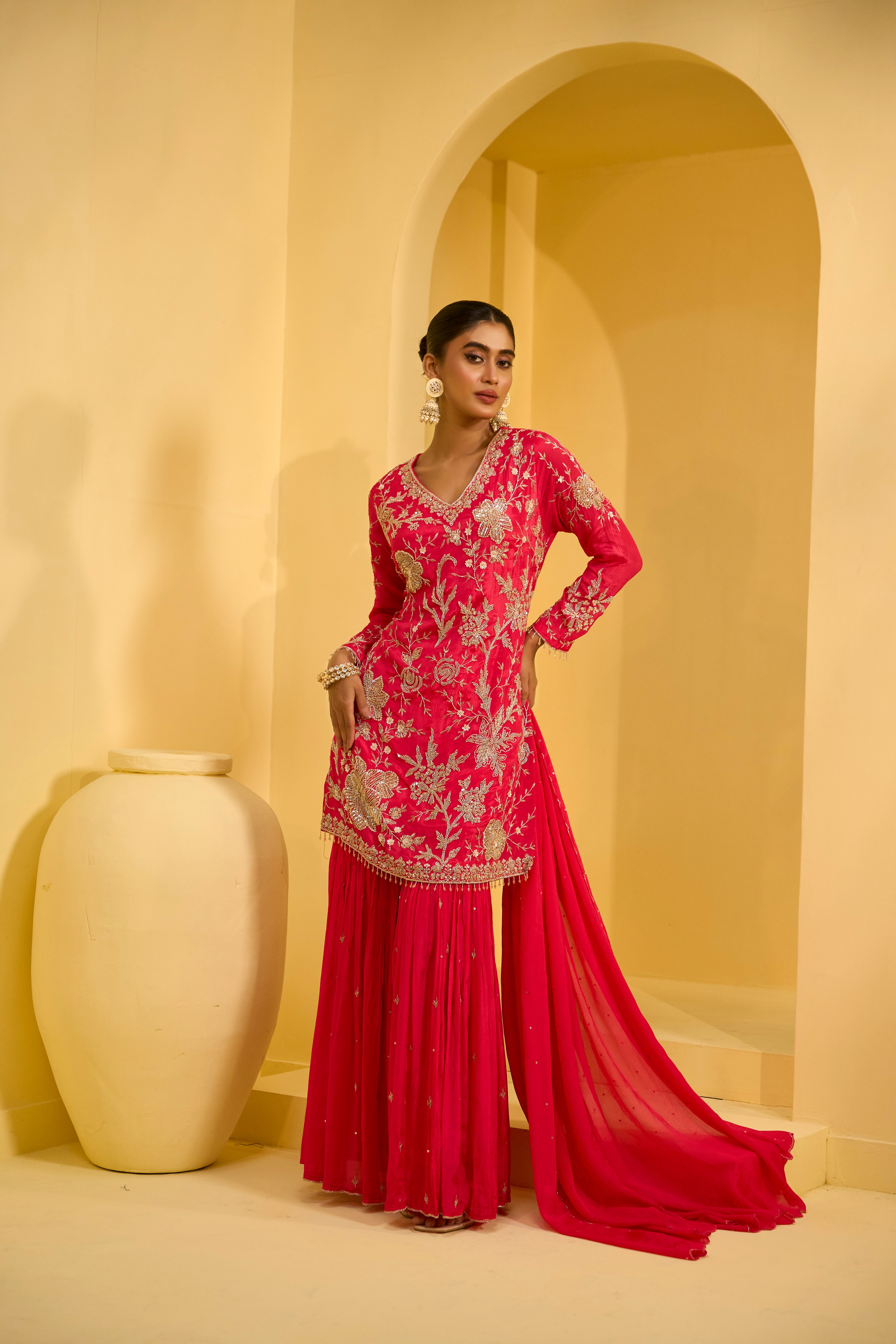 Ruhani Handwork Chinon Silk Sharara Set