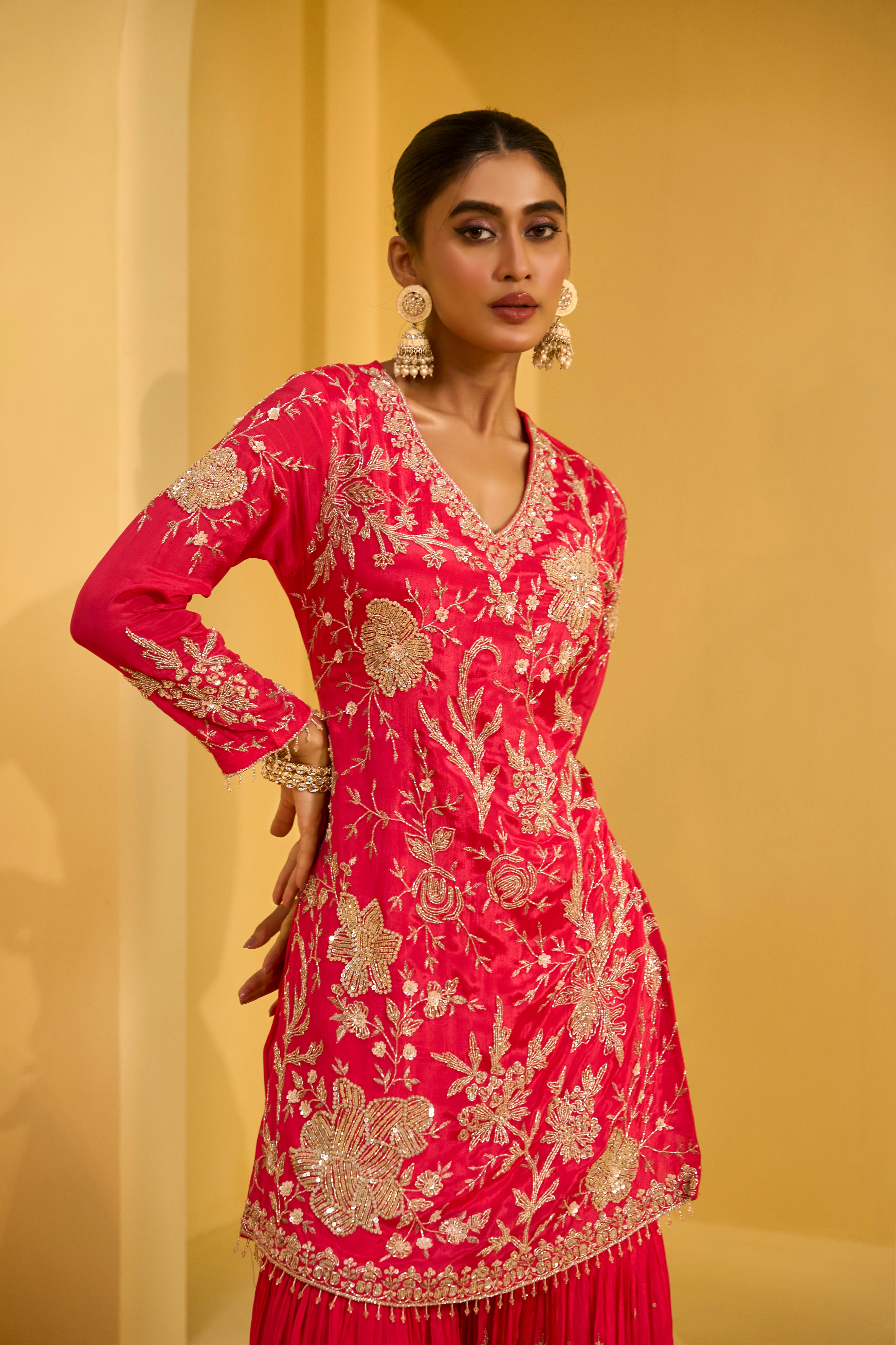 Ruhani Handwork Chinon Silk Sharara Set