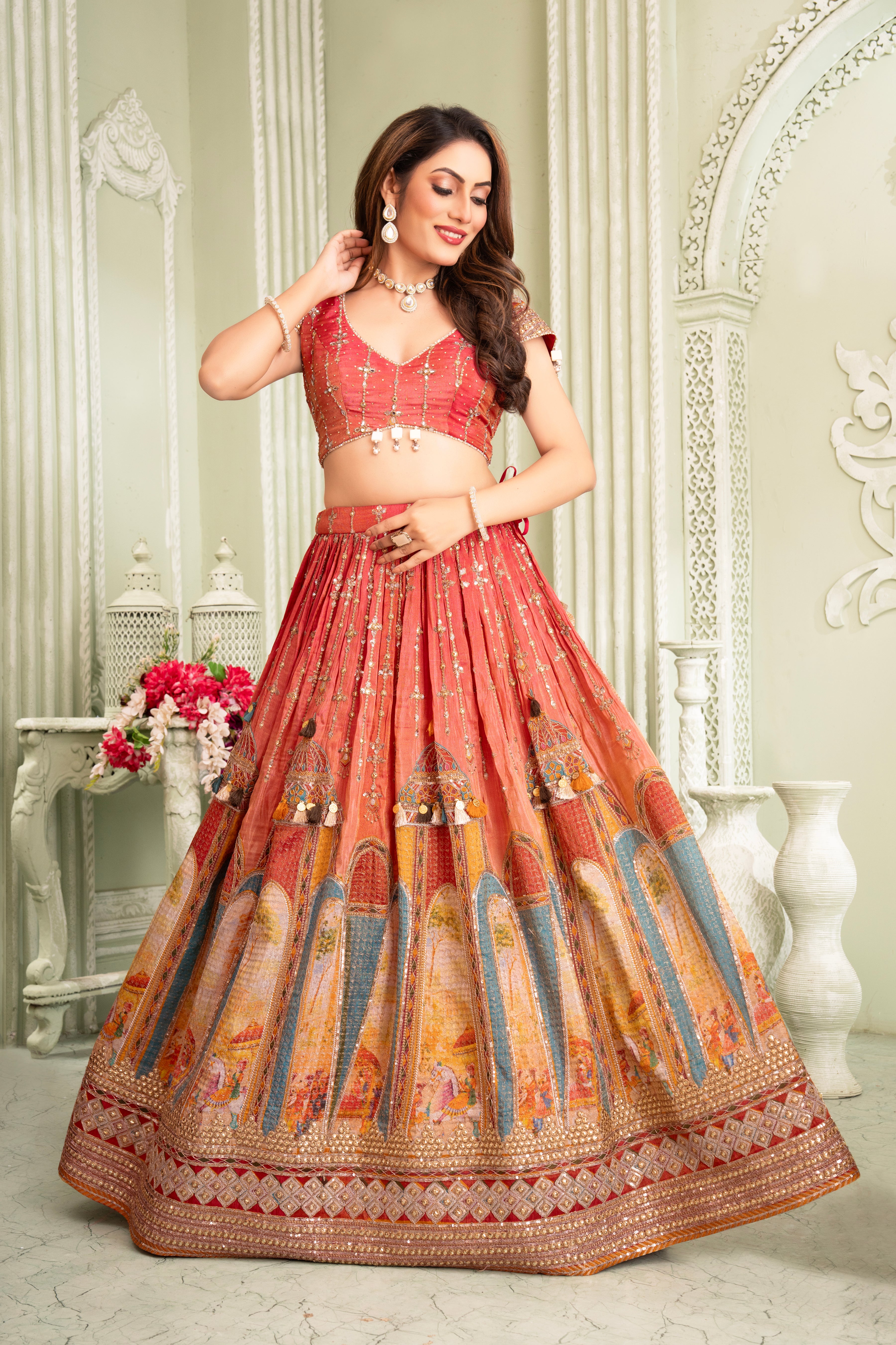 Rustic Red Printed Lehenga Set