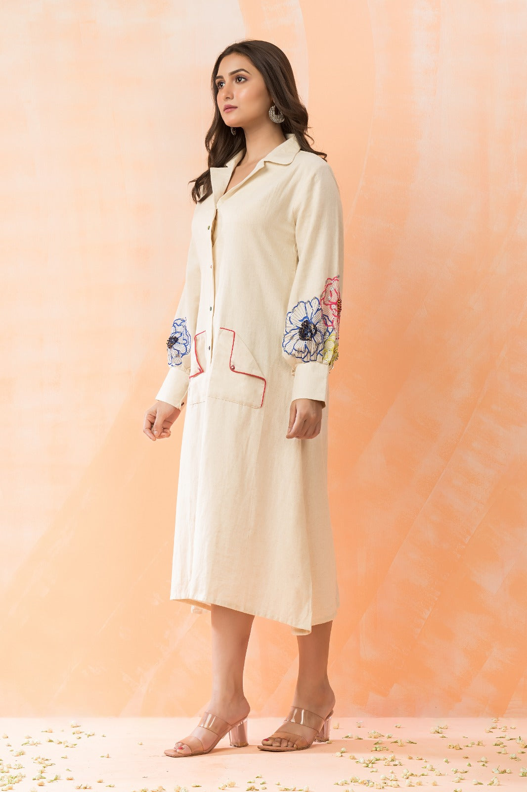 Ivory Embellished Organic Cotton Dress