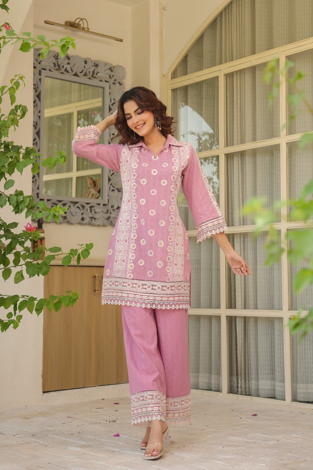 Classic Pink Embroidered Co-Ord Set