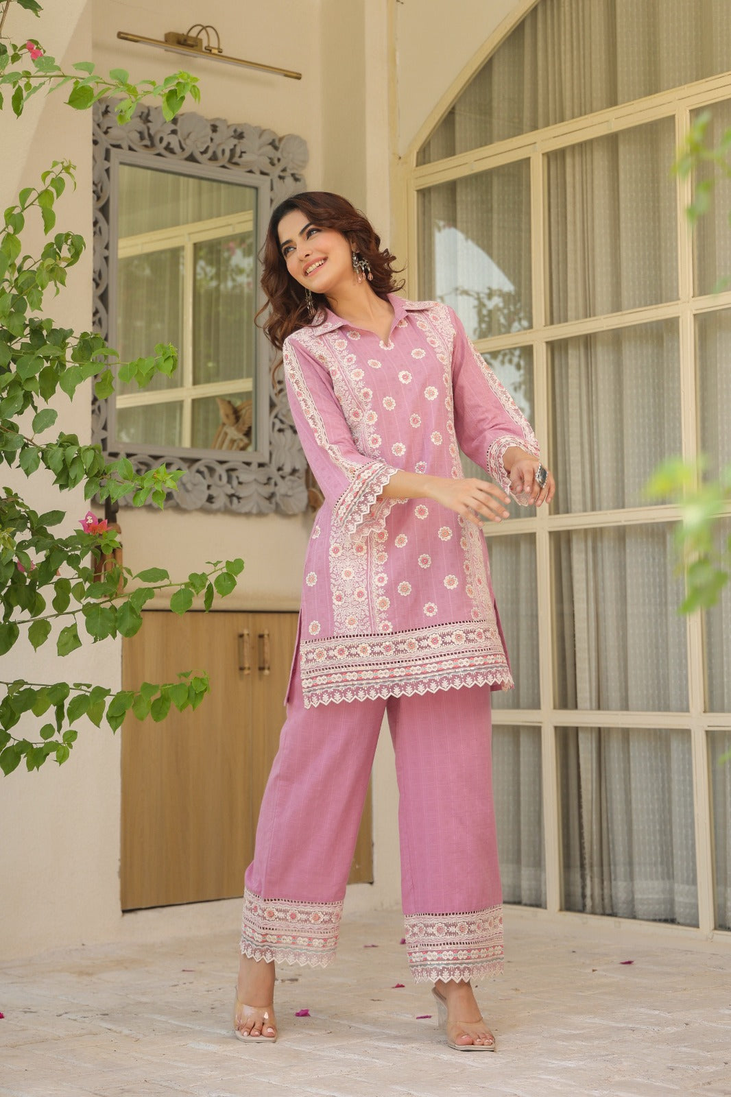 Classic Pink Embroidered Co-Ord Set