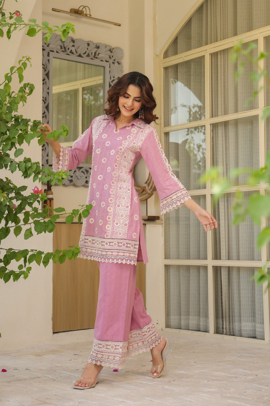 Classic Pink Embroidered Co-Ord Set