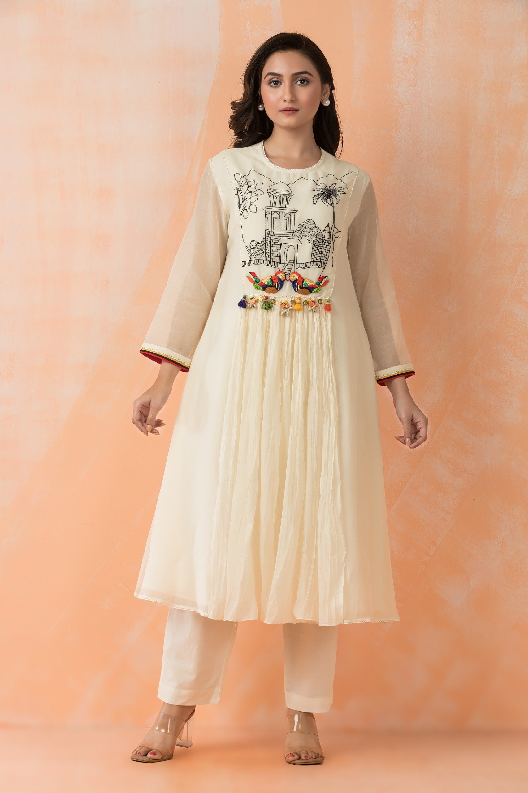 Off White Nature's Castle Kurta & Pant Set