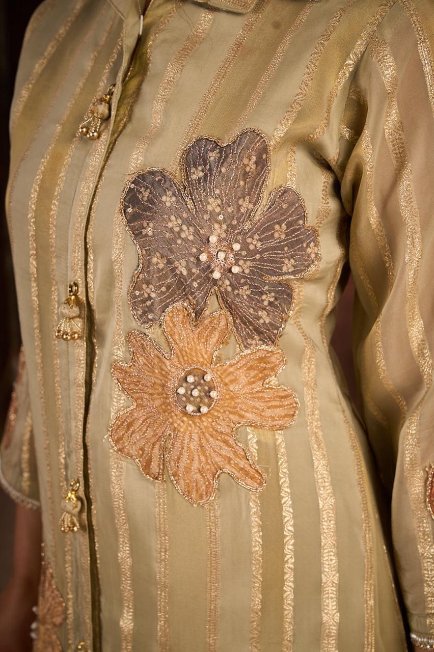 Vintage Gold Embellished Tissue Jacquard Co-Ord Set