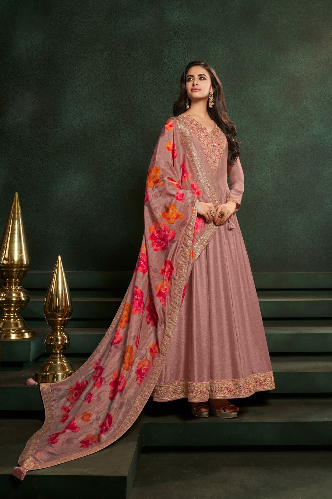 Rose Pink Embellished Premium Silk Anarkali Set