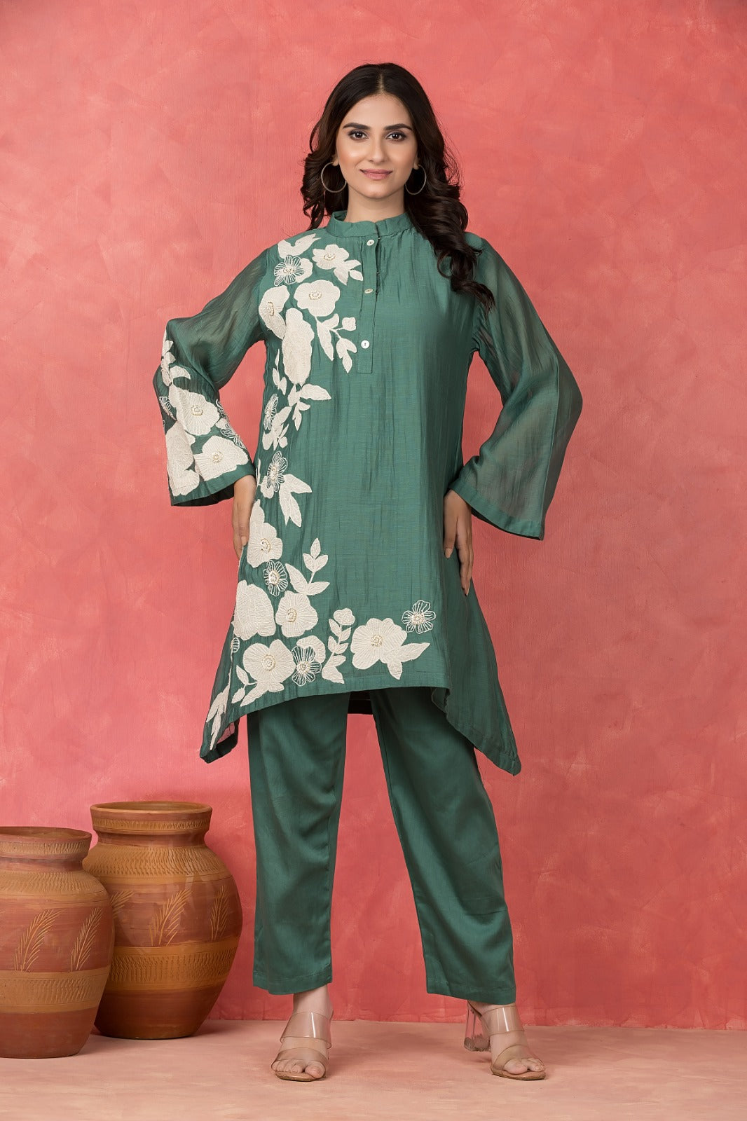 Sea Green Embroidered Mulchanderi Co-Ord Set
