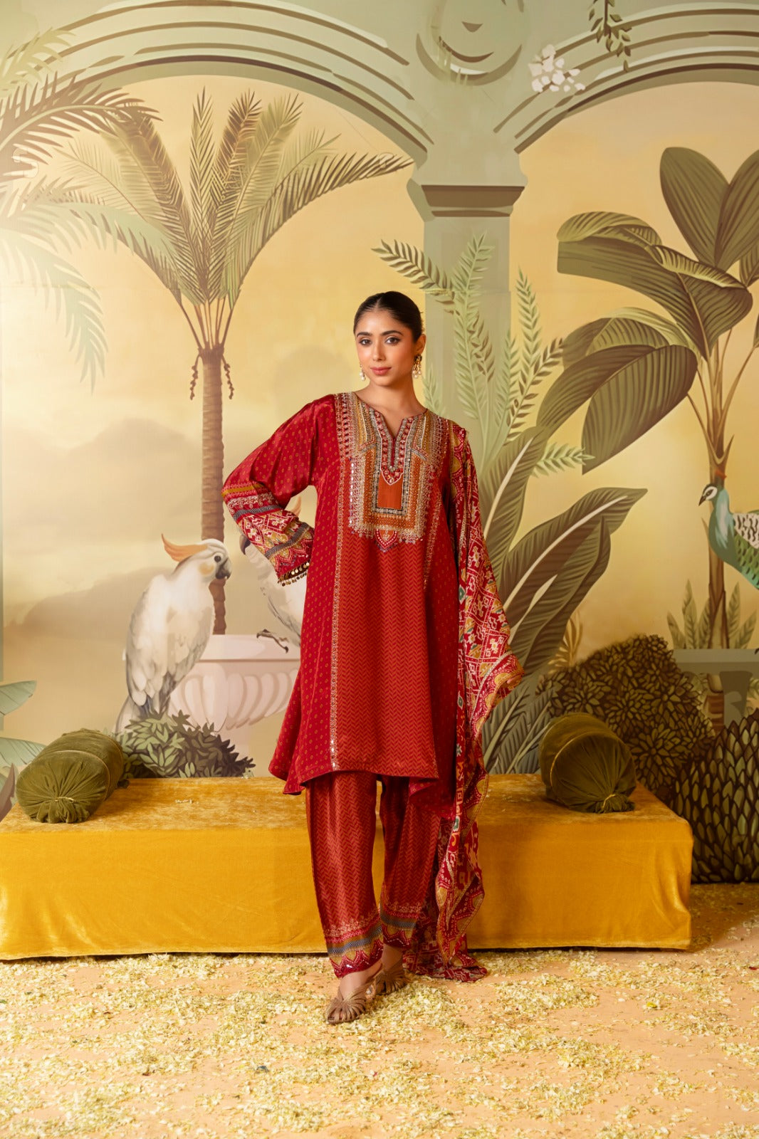 Garnet Embellished Muslin Crepe Silk Pant Set