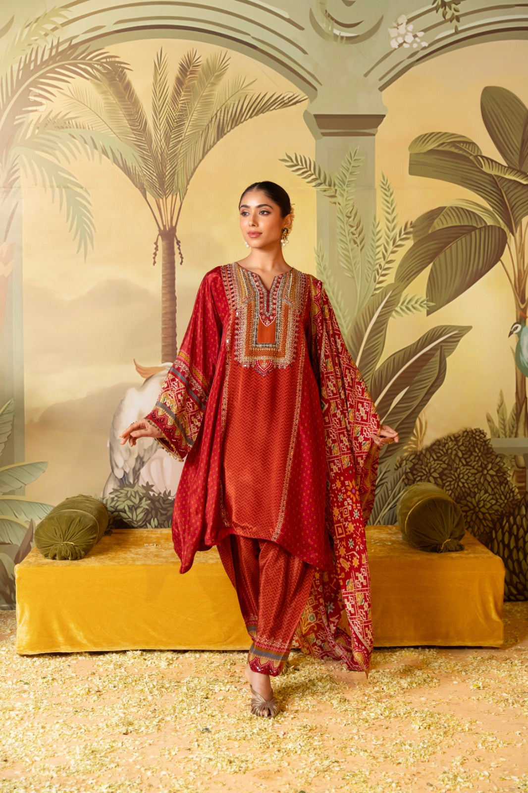 Garnet Embellished Muslin Crepe Silk Pant Set