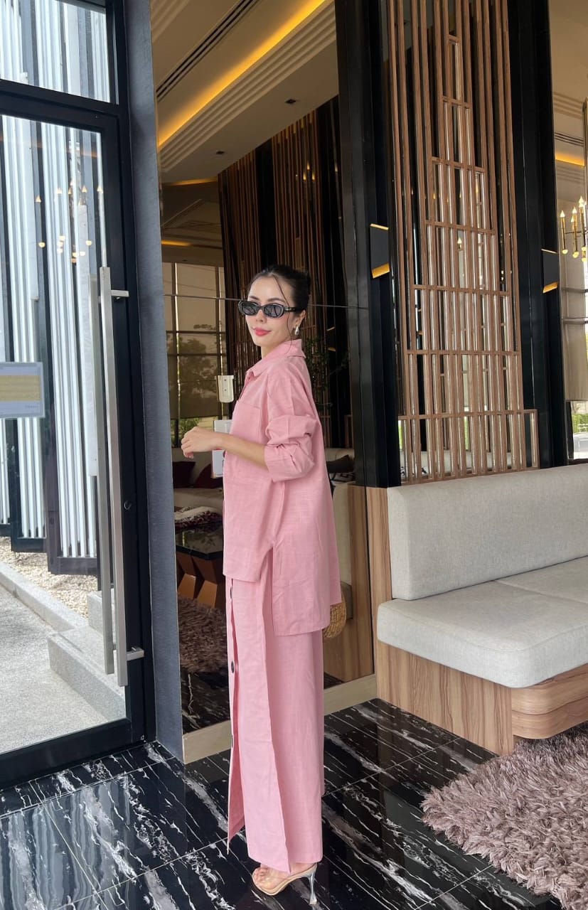 Light Pink Button-Detail Organic Cotton Co-Ord Set