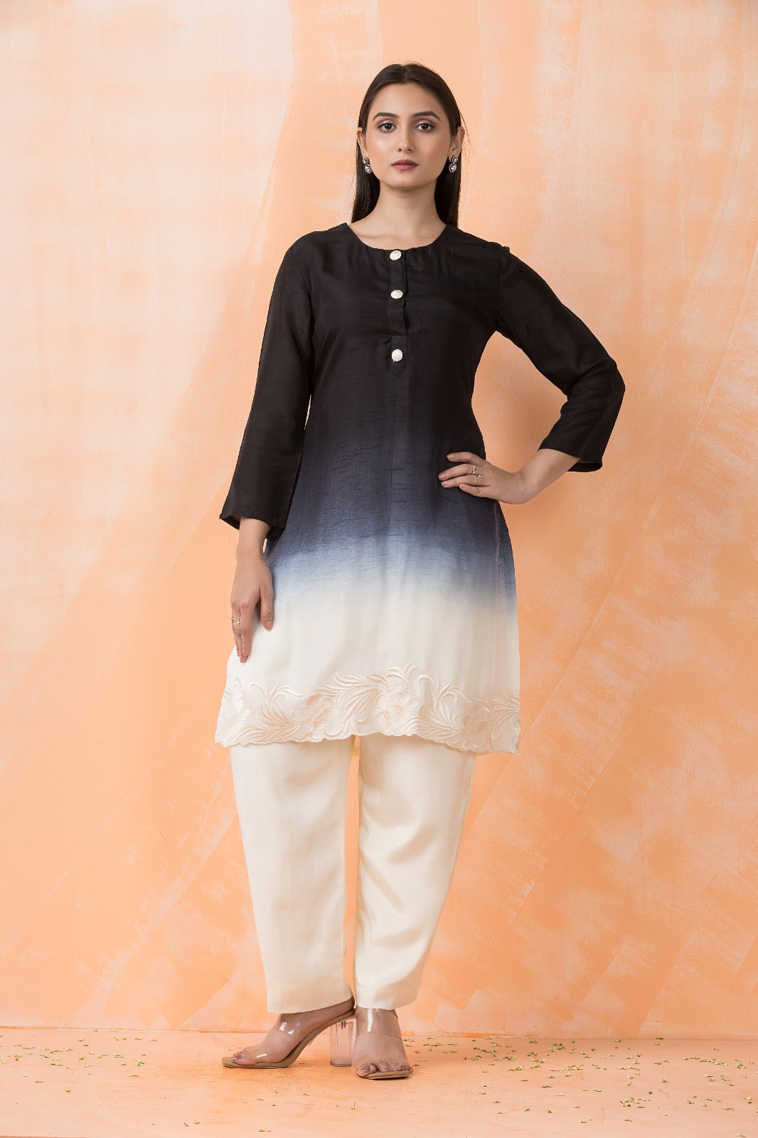 Midnight Ombré Embroidered Premium Silk Kurta Set