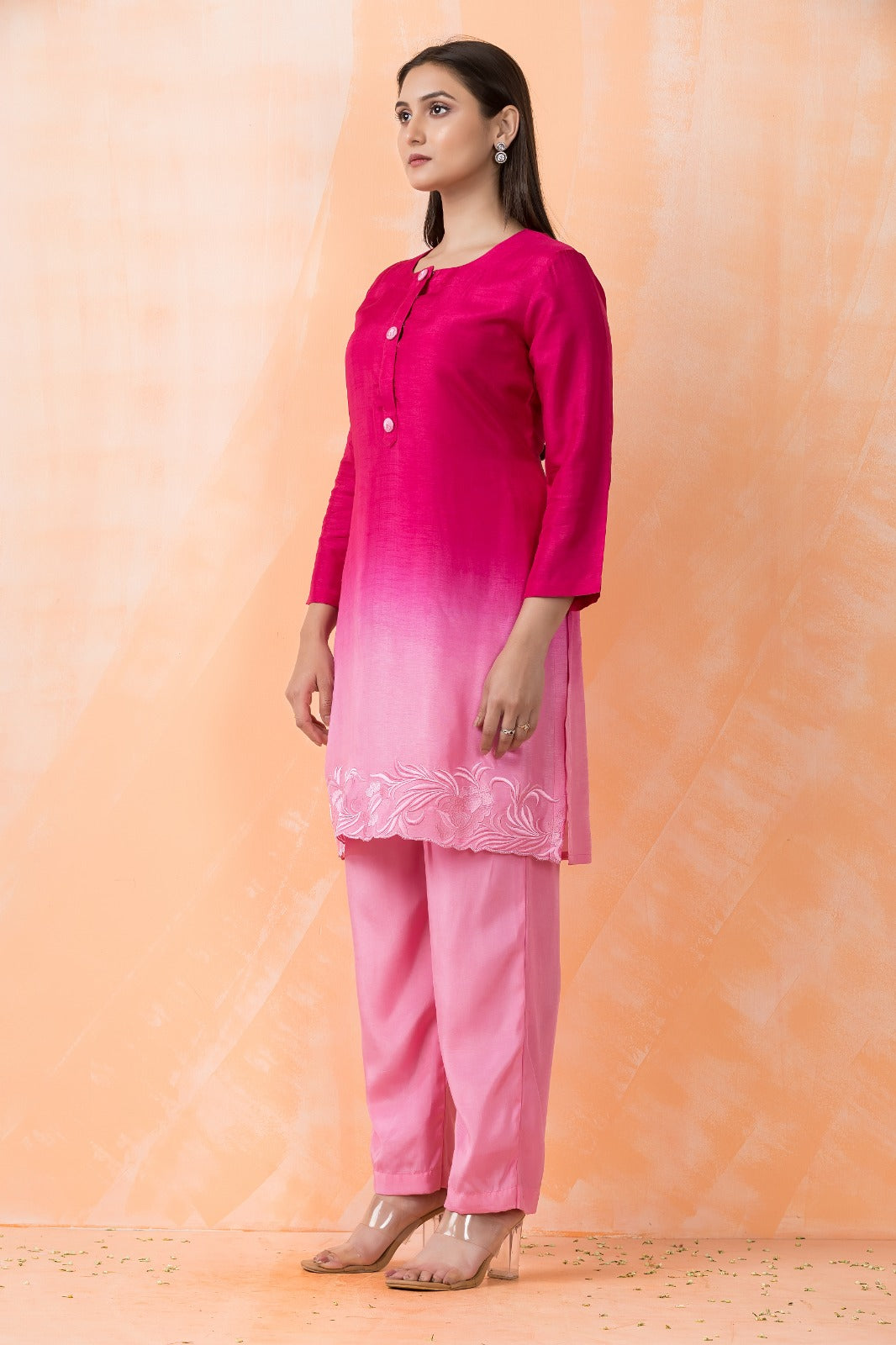Rose Ombré Embroidered Premium Silk Kurta Set