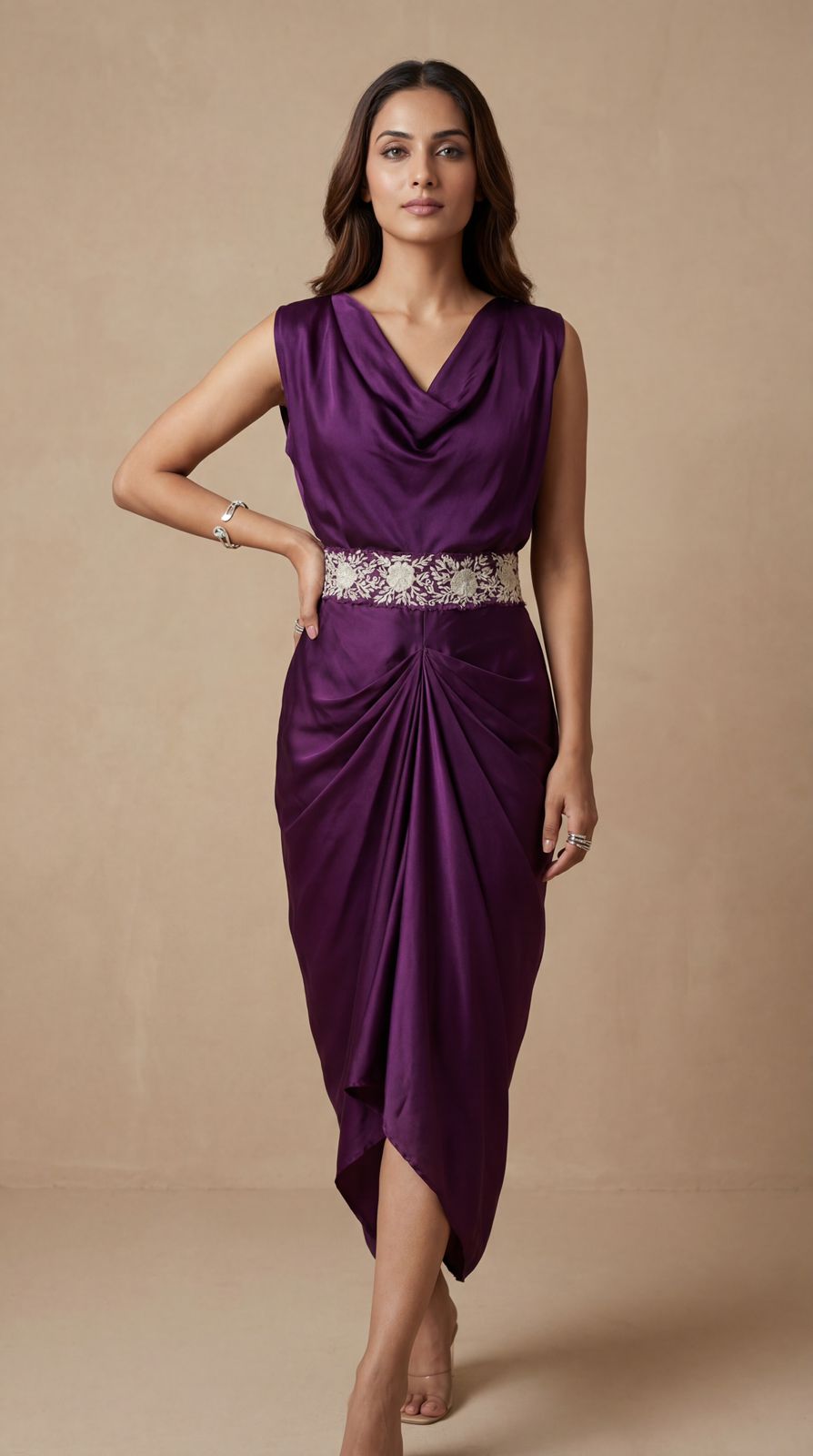 Deep Plum Cowl Crop Top & Skirt Set