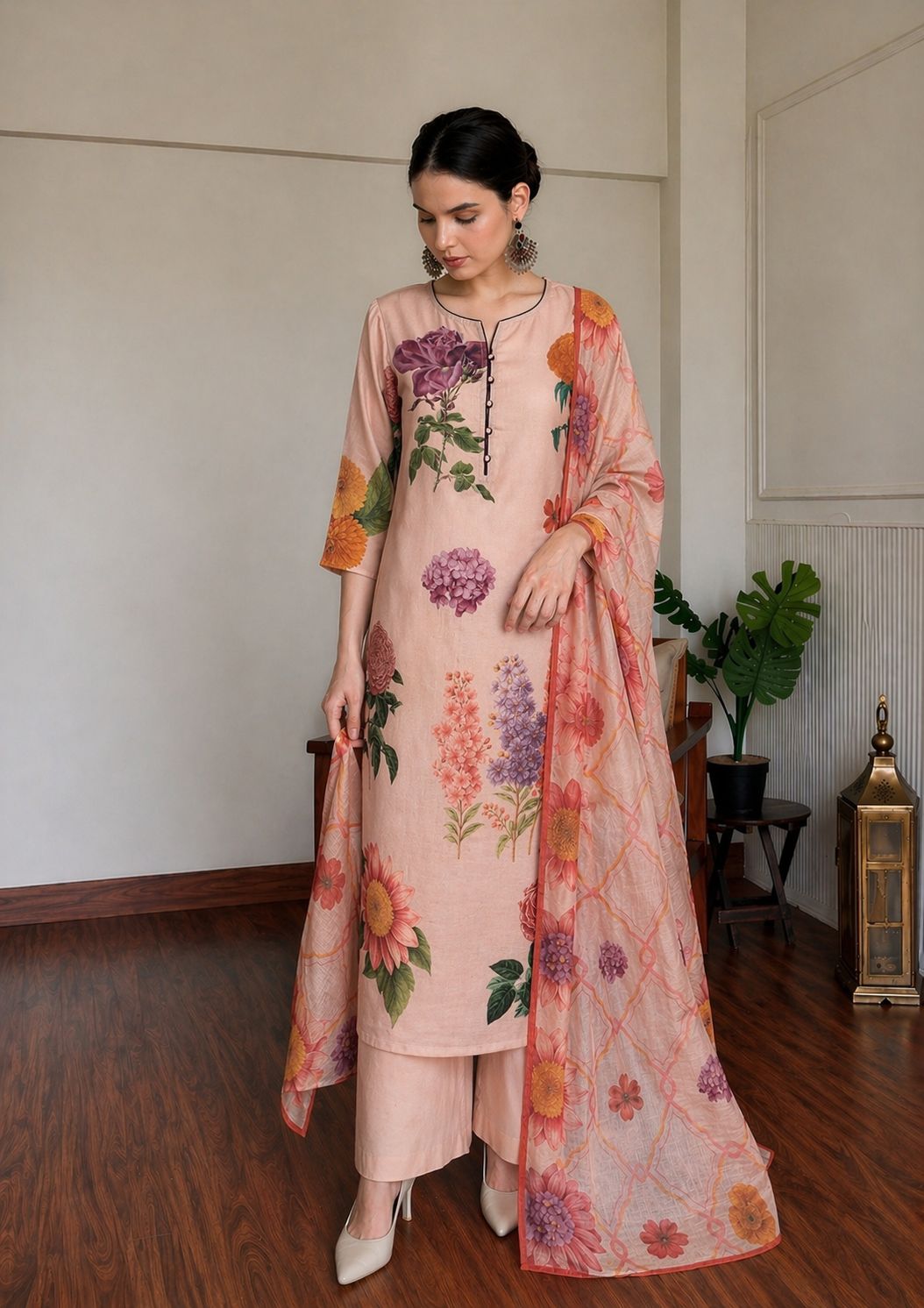 Pastel Bloom Printed Linen Pant Set
