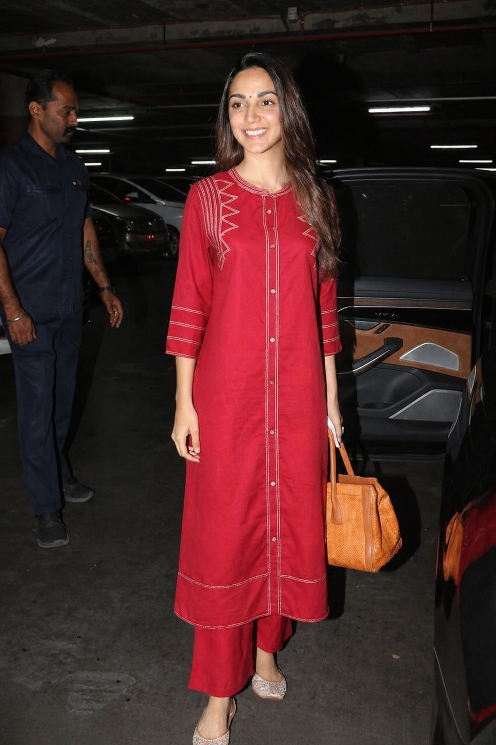 Crimson Red Embroidered Cotton Kurta Set