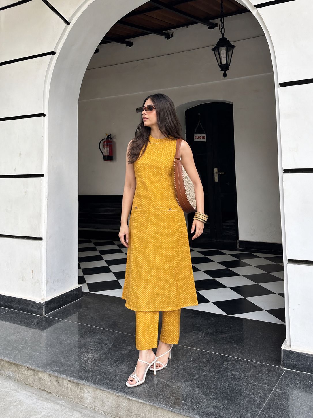 Mustard Yellow Printed Cotton Kurta Set
