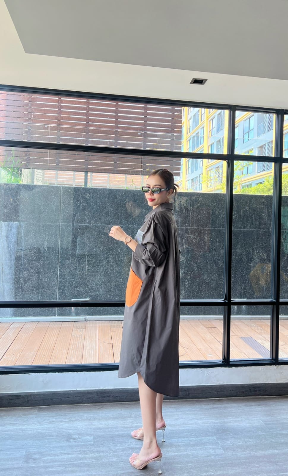 Grey Vertical Panel Tunic Dress