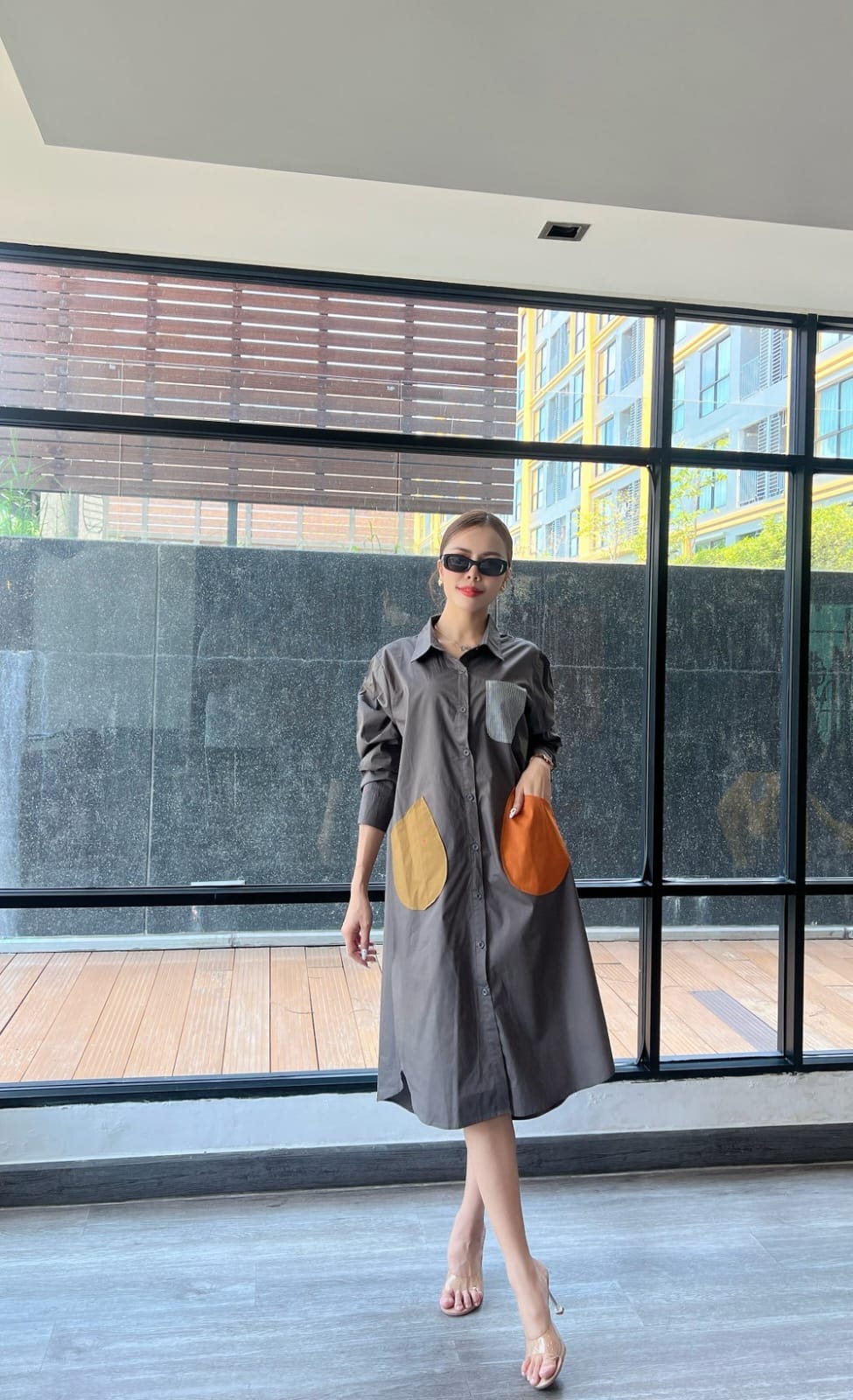Grey Vertical Panel Tunic Dress