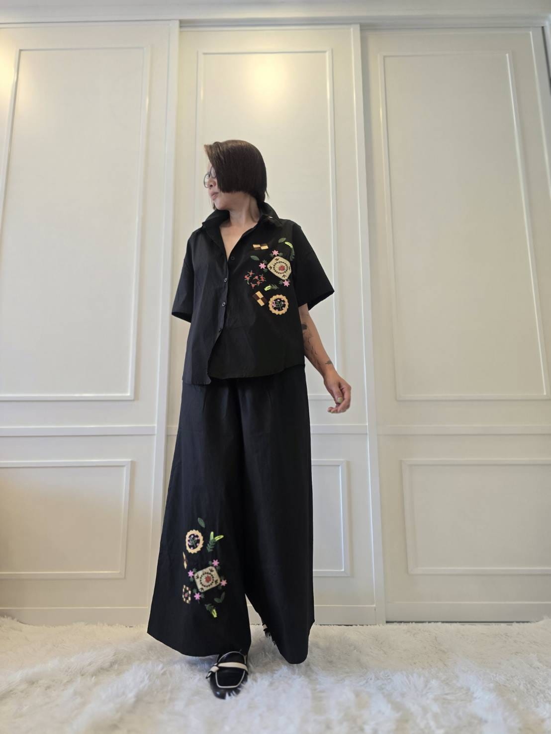 Black Abstract Embroidered Cotton Co-ord Set
