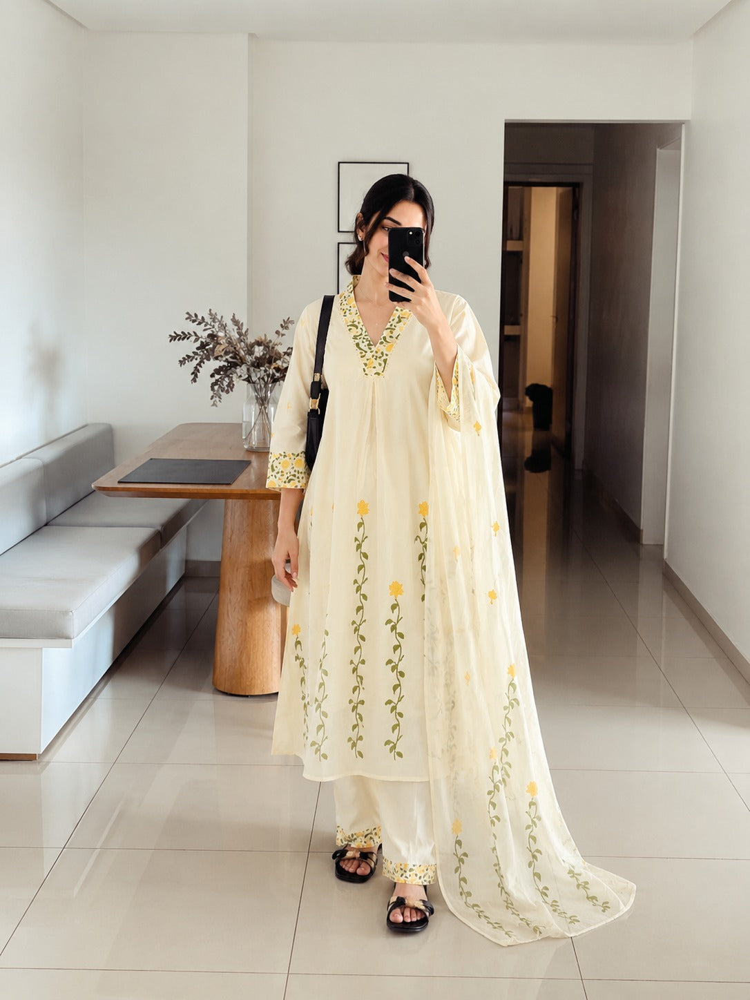 Sunlit Meadow Printed Mul-Cotton Anarkali Set