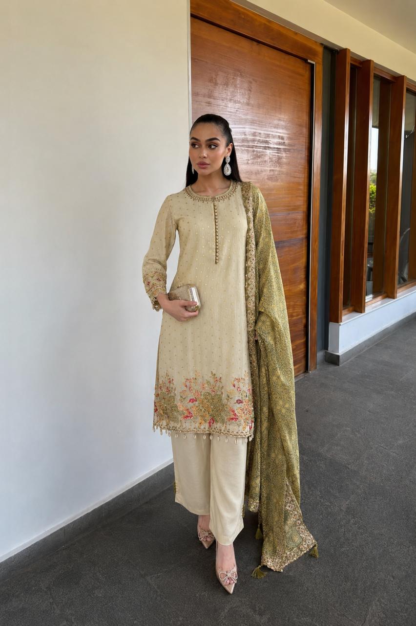 Gilded Flora Embellished Tissue Silk Kurta Set