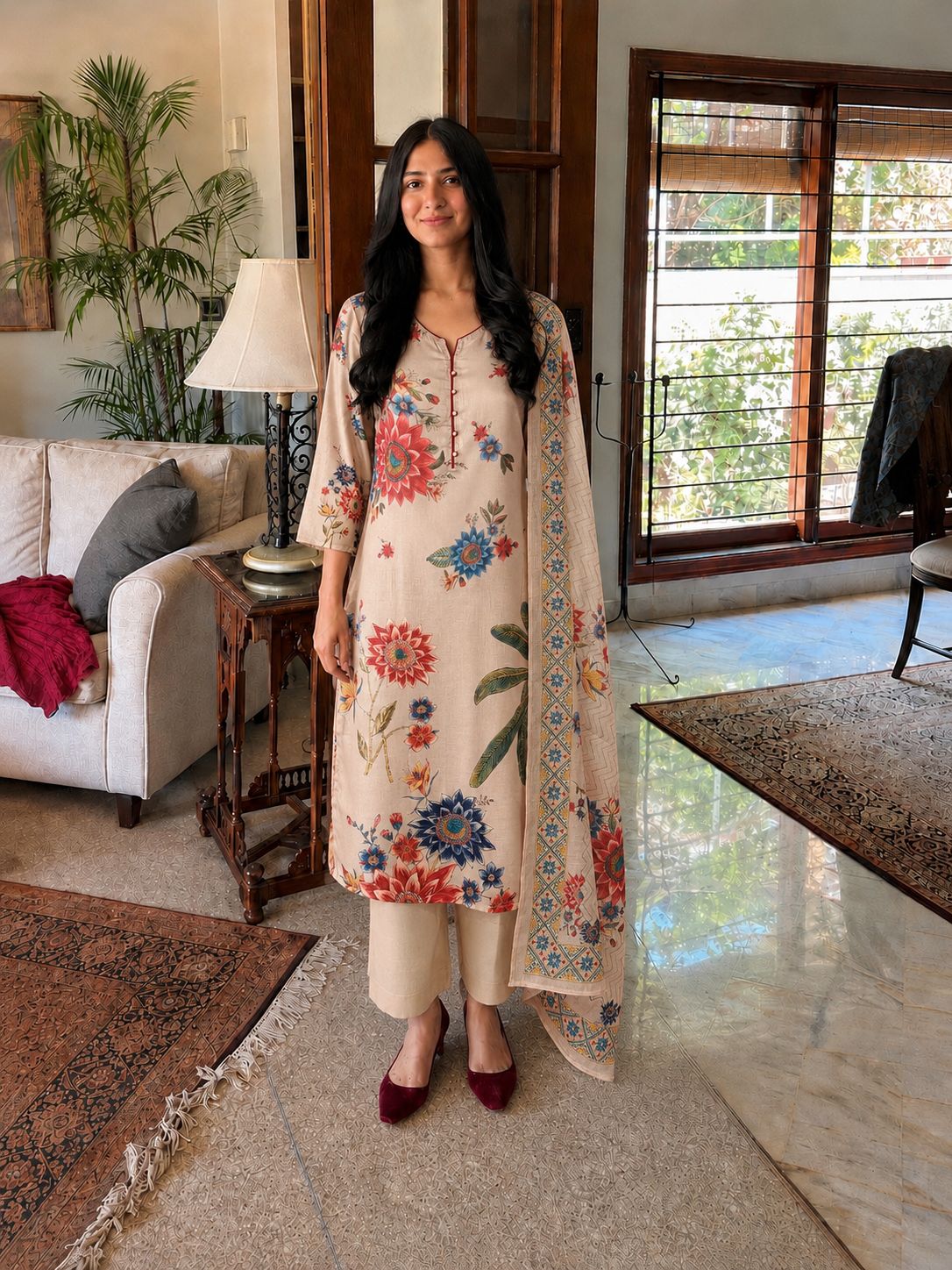 Sandalwood Floral Printed Linen Pant Set