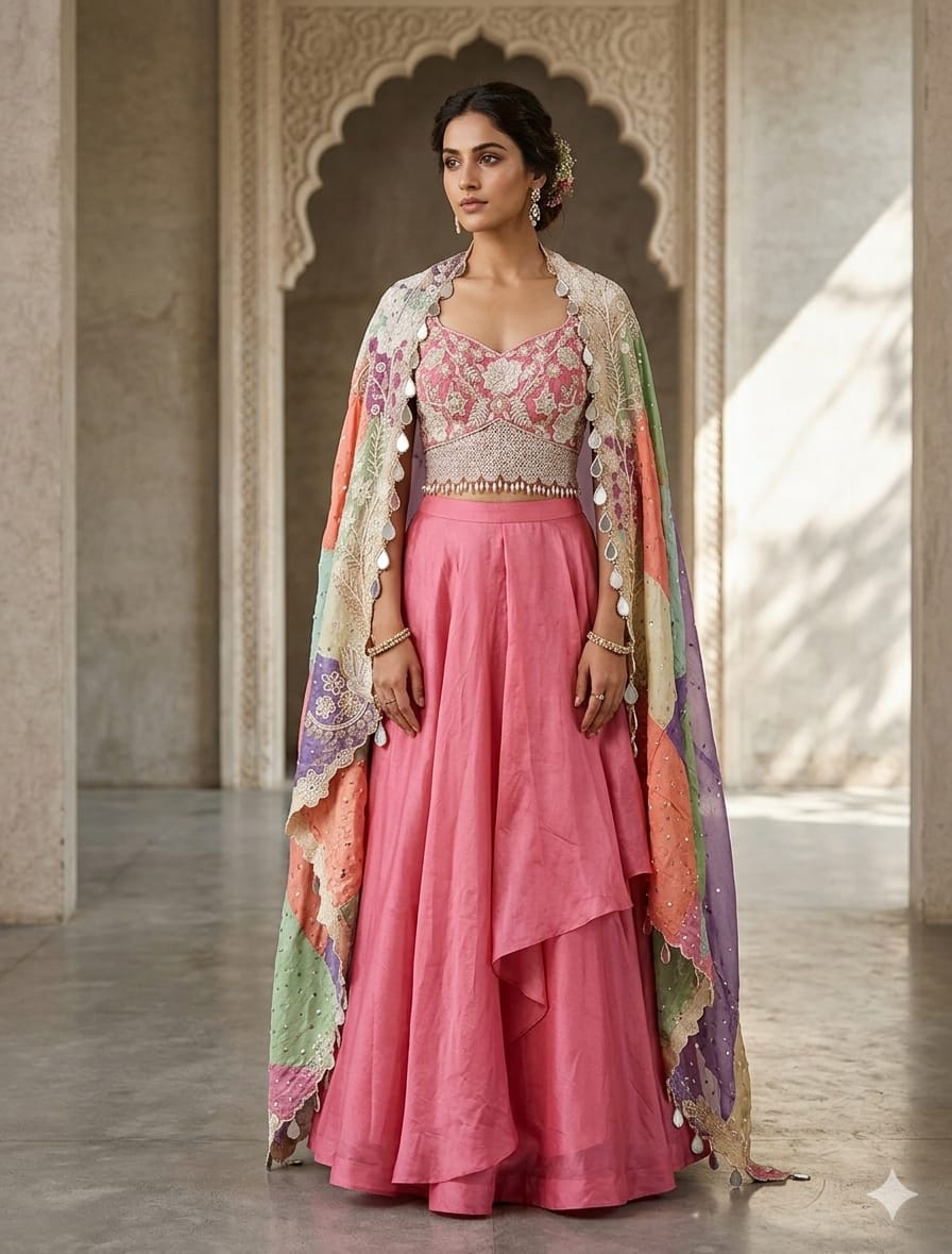 Candy Bloom Embellished Crepe Silk Skirt Set