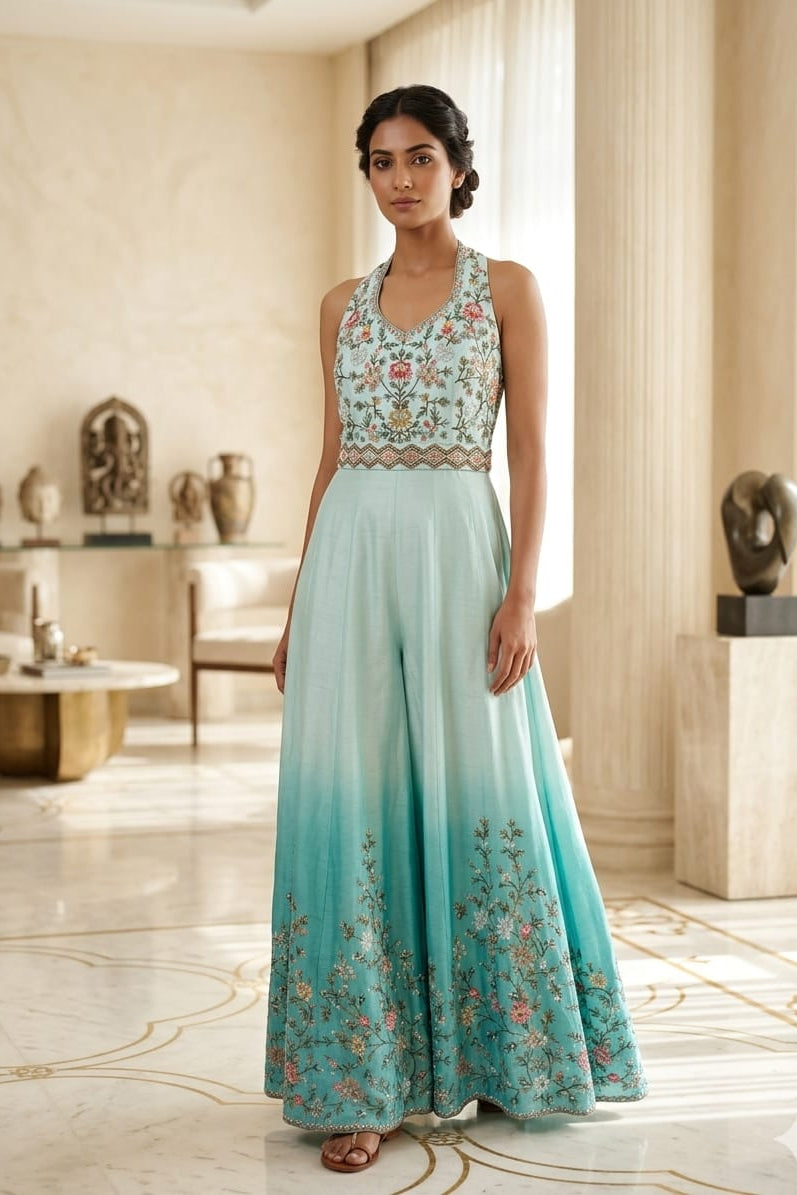 Ombre Blue Floral Jumpsuit