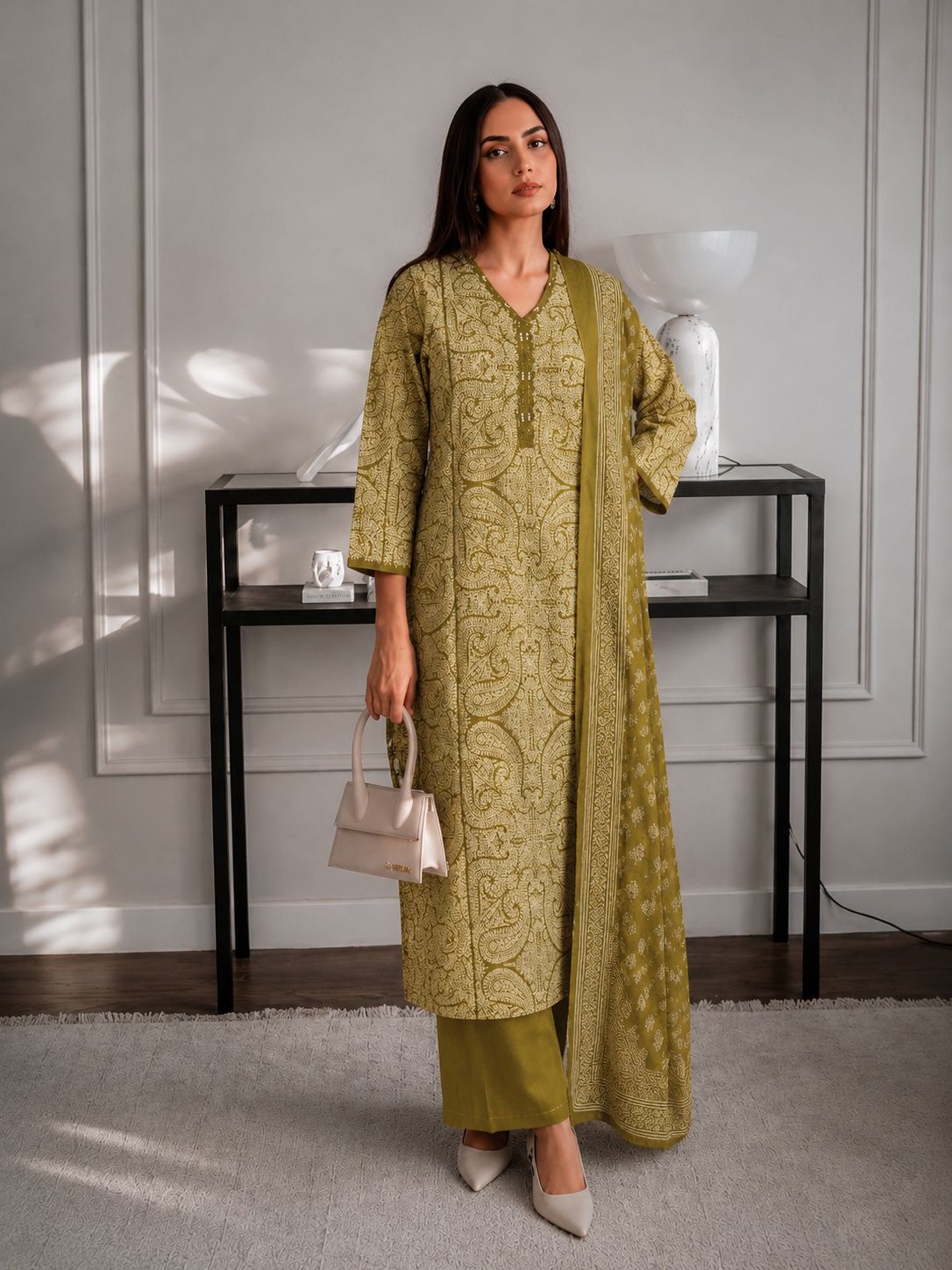 Sage Paisley Printed Cotton Palazzo Set