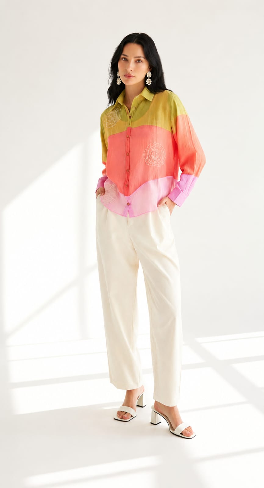 Sunset Embellished Mul-Chanderi Silk Shirt