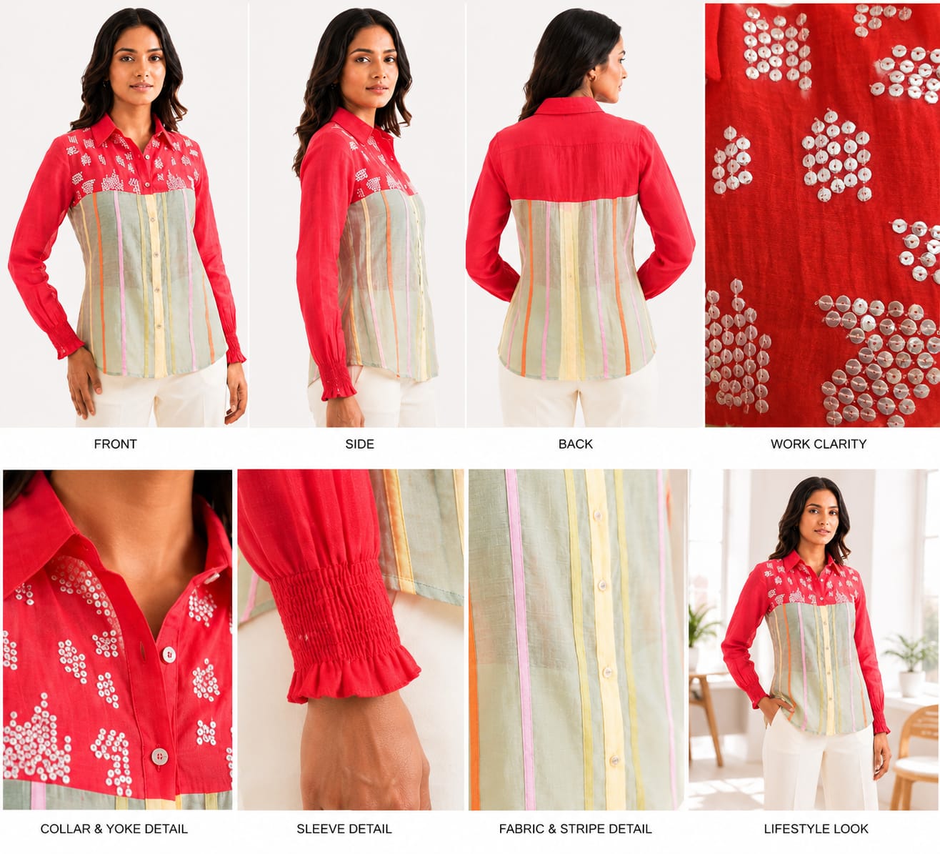 Meadow Embellished Mul-Chanderi Silk Shirt