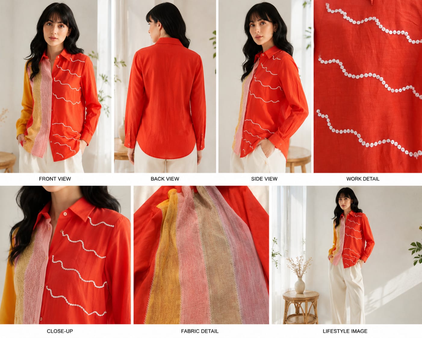 Wavy Embellished Mul-Chanderi Silk Shirt
