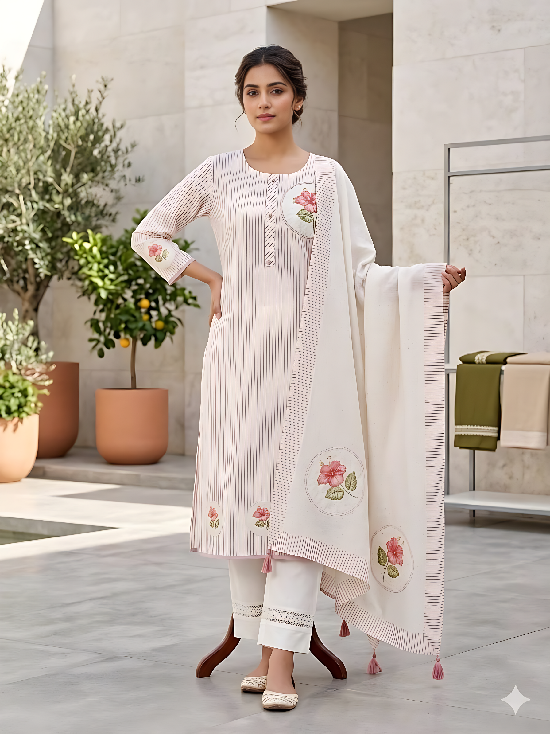 Blush Embellished Cotton Pant Set
