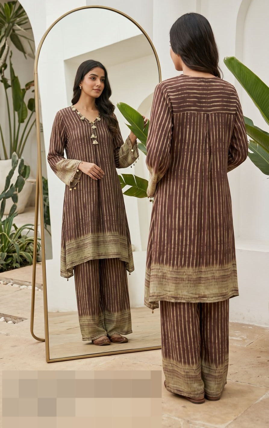 Cocoa Printed Muslin Silk Co-Ord Set