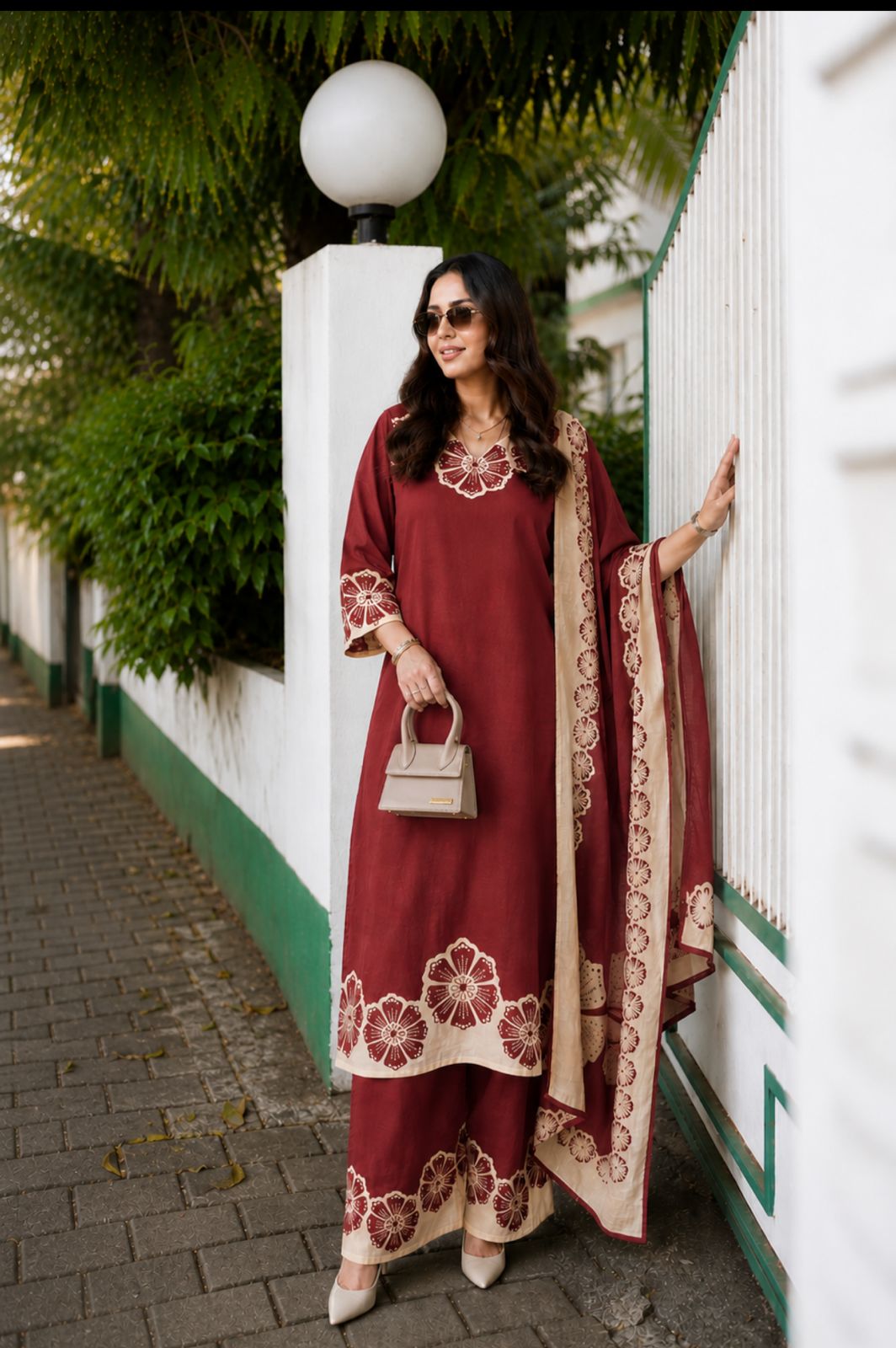Sangria Bloom Printed Cotton Pant Set
