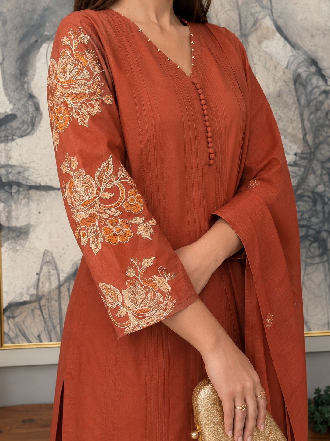 Terracotta Sienna Printed Cotton Pant Set